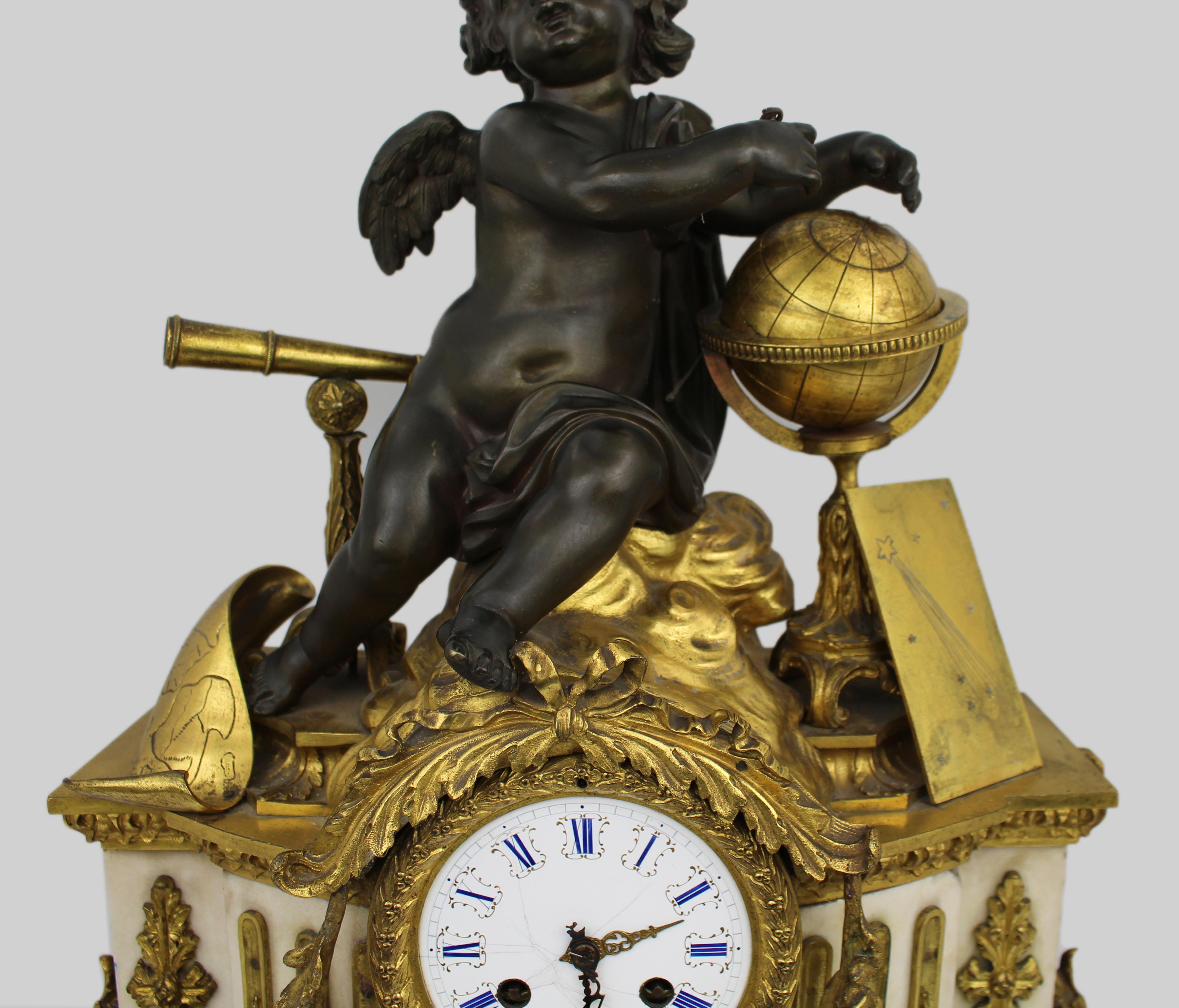 Fine 19th Century French Ormolu and Bronze Mantel Clock with Marble Case For Sale 5