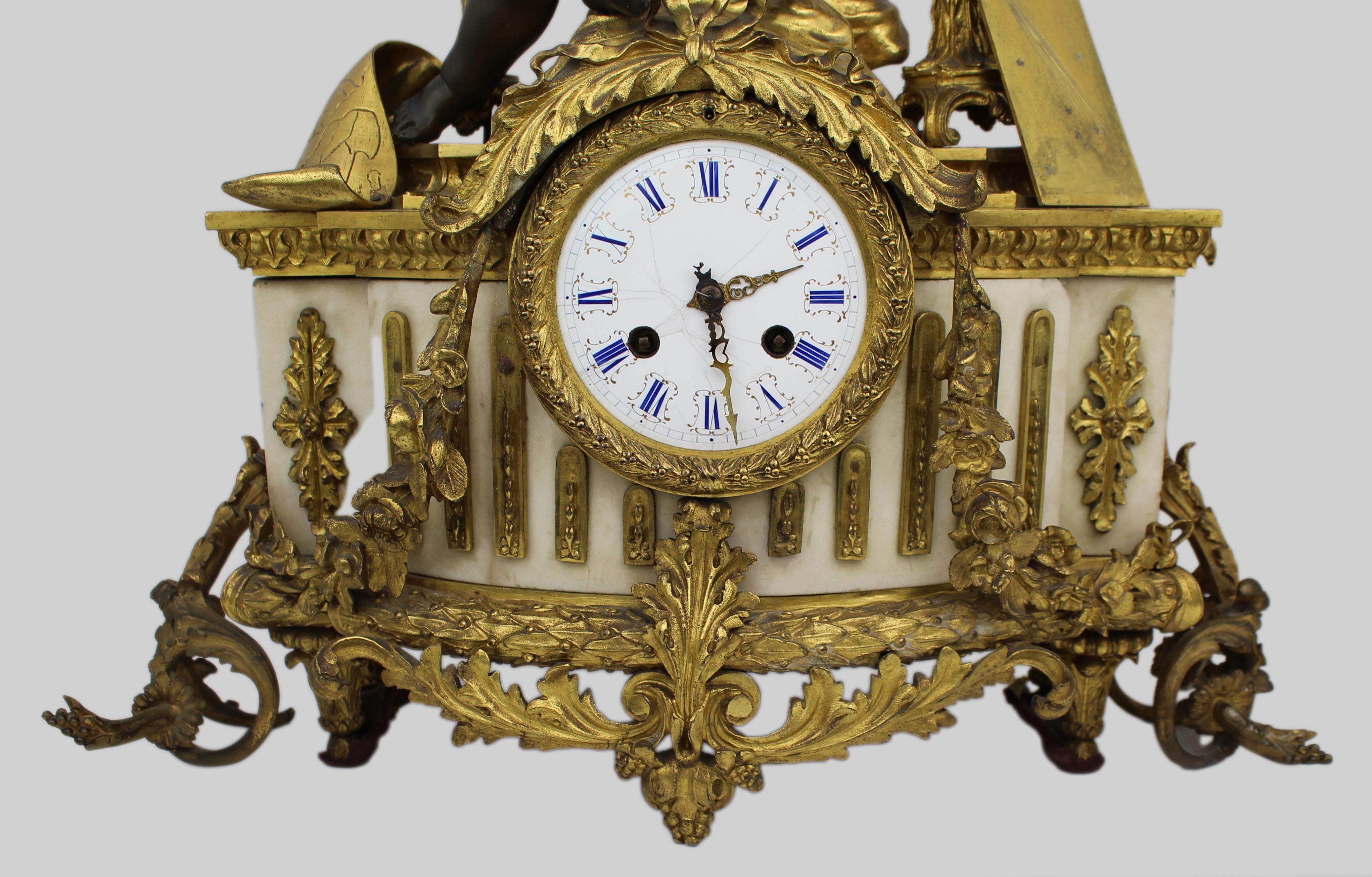 Fine 19th Century French Ormolu and Bronze Mantel Clock with Marble Case For Sale 6