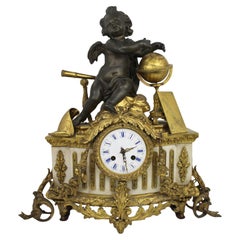 Fine 19th Century French Ormolu and Bronze Mantel Clock with Marble Case