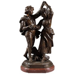 Französische Tanzgruppe aus patinierter Bronze von Jean Didier Début