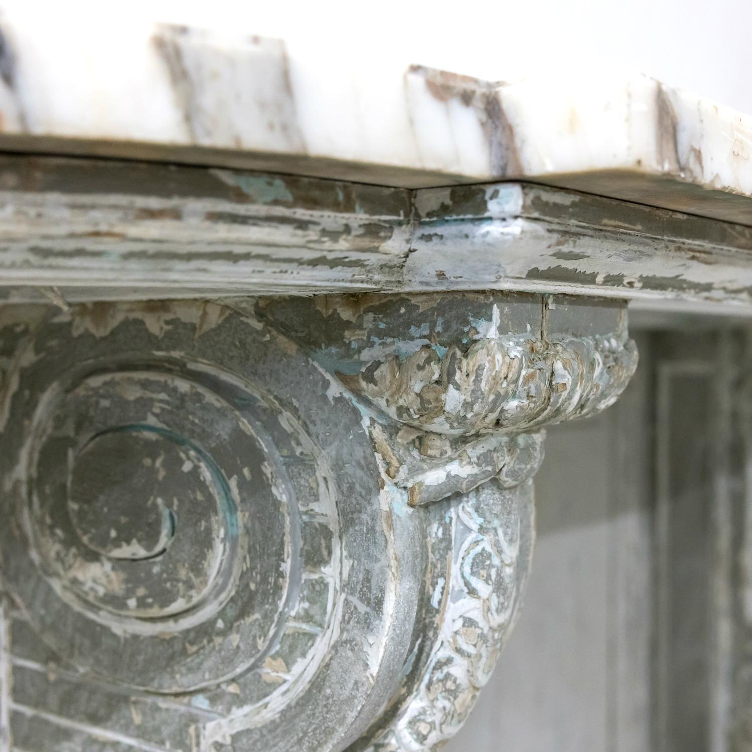 Fine 19th Century French Regence Style Painted Console with Calacatta Marble Top For Sale 6