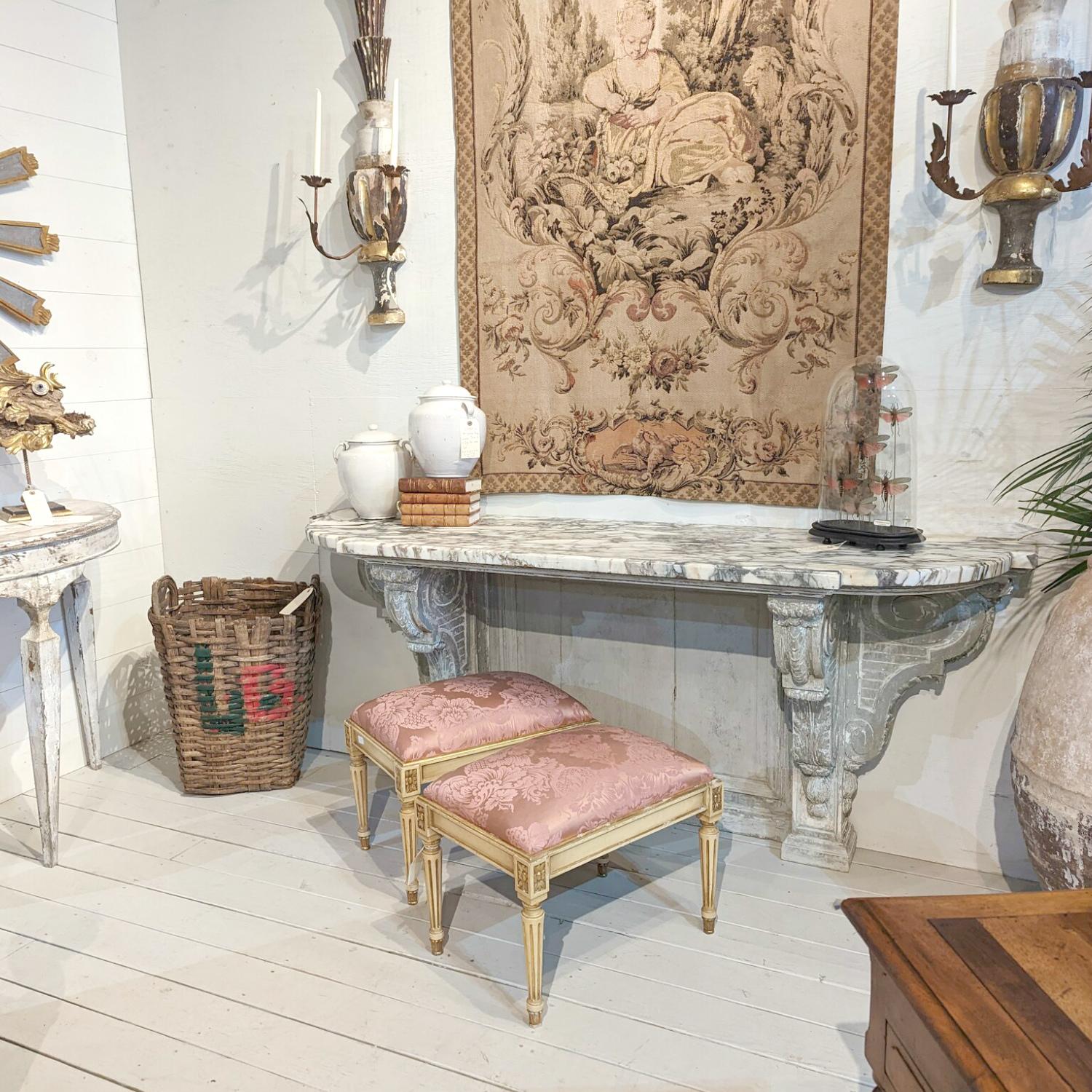 Fine 19th Century French Regence Style Painted Console with Calacatta Marble Top For Sale 8