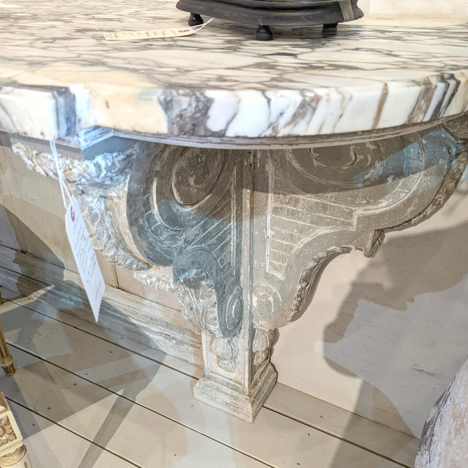 Fine 19th Century French Regence Style Painted Console with Calacatta Marble Top For Sale 10