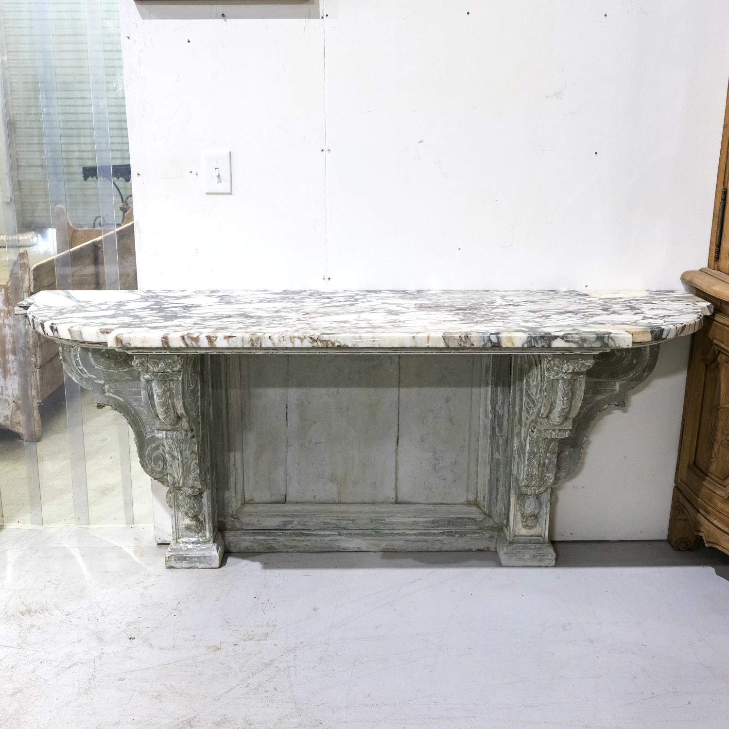 Regency Fine 19th Century French Regence Style Painted Console with Calacatta Marble Top For Sale