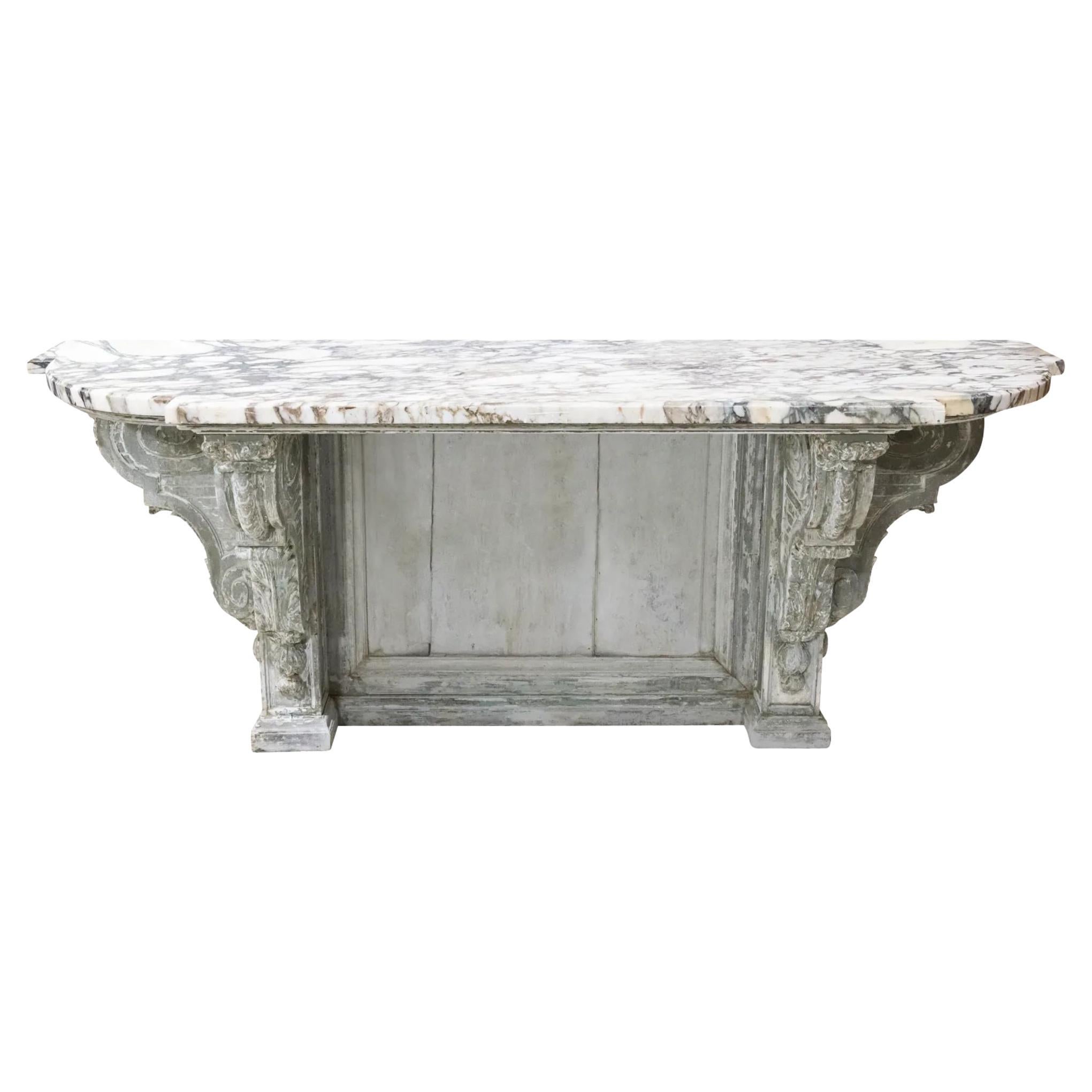 Fine 19th Century French Regence Style Painted Console with Calacatta Marble Top For Sale