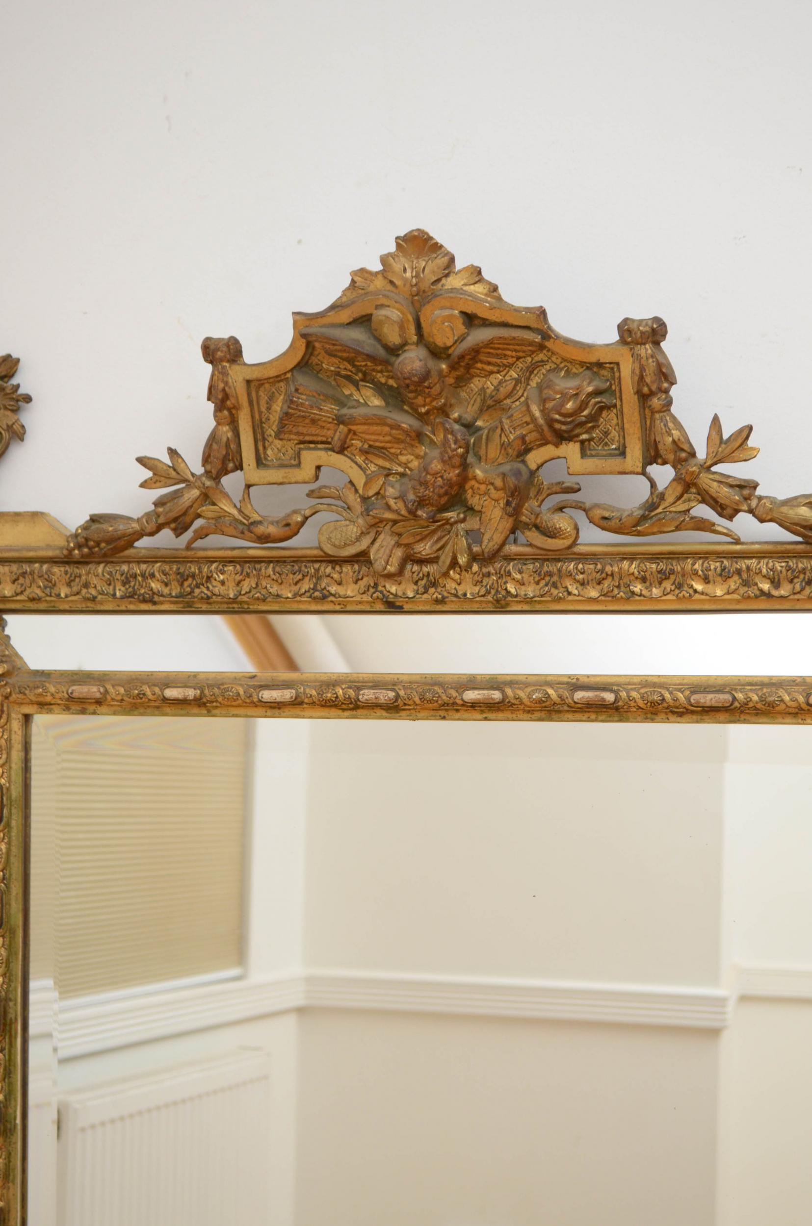 Giltwood Fine 19th Century Gilded Wall Mirror For Sale