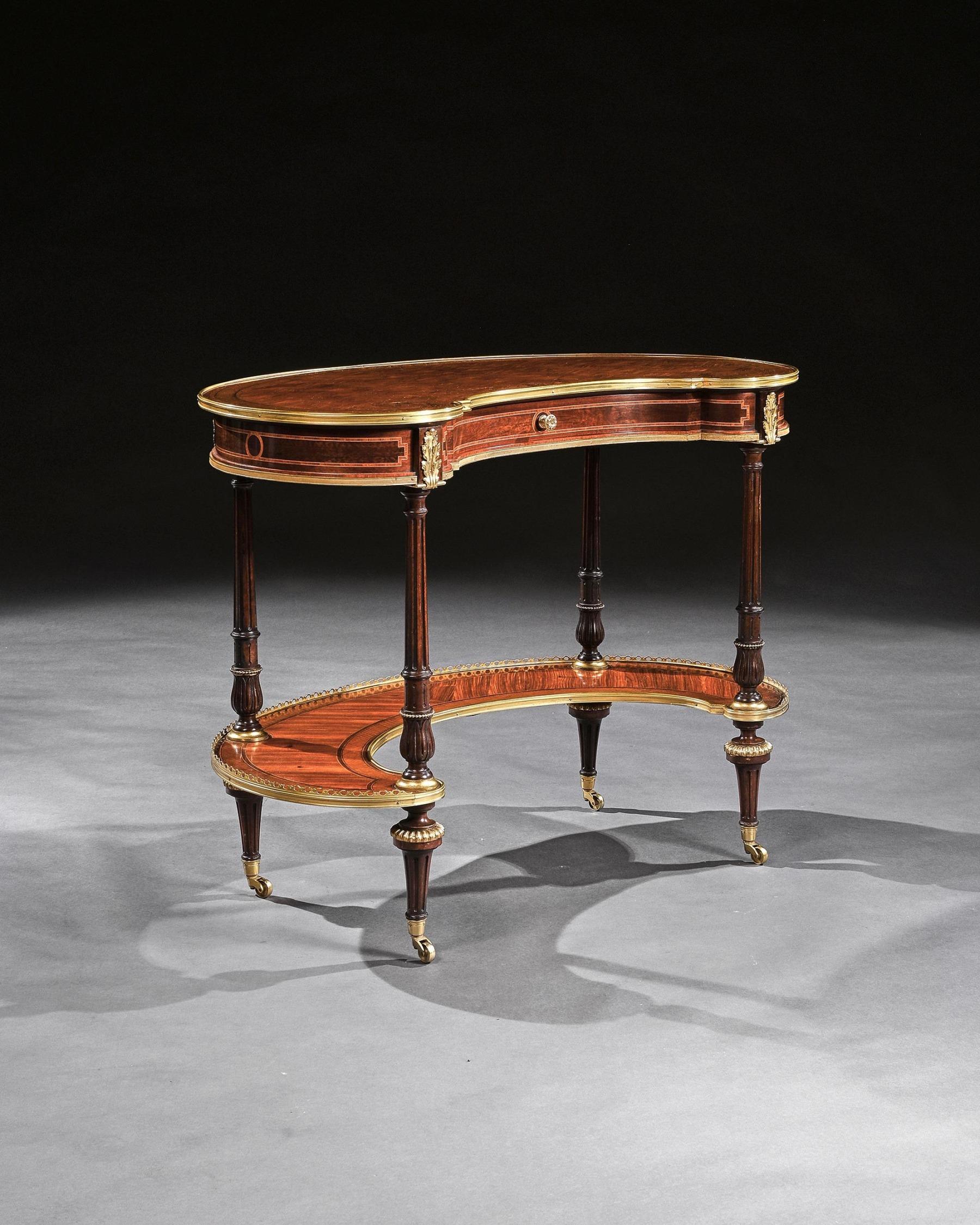 English Fine 19th Century Gillows Parquetry and Gilt Bronze Kidney Shaped Table For Sale