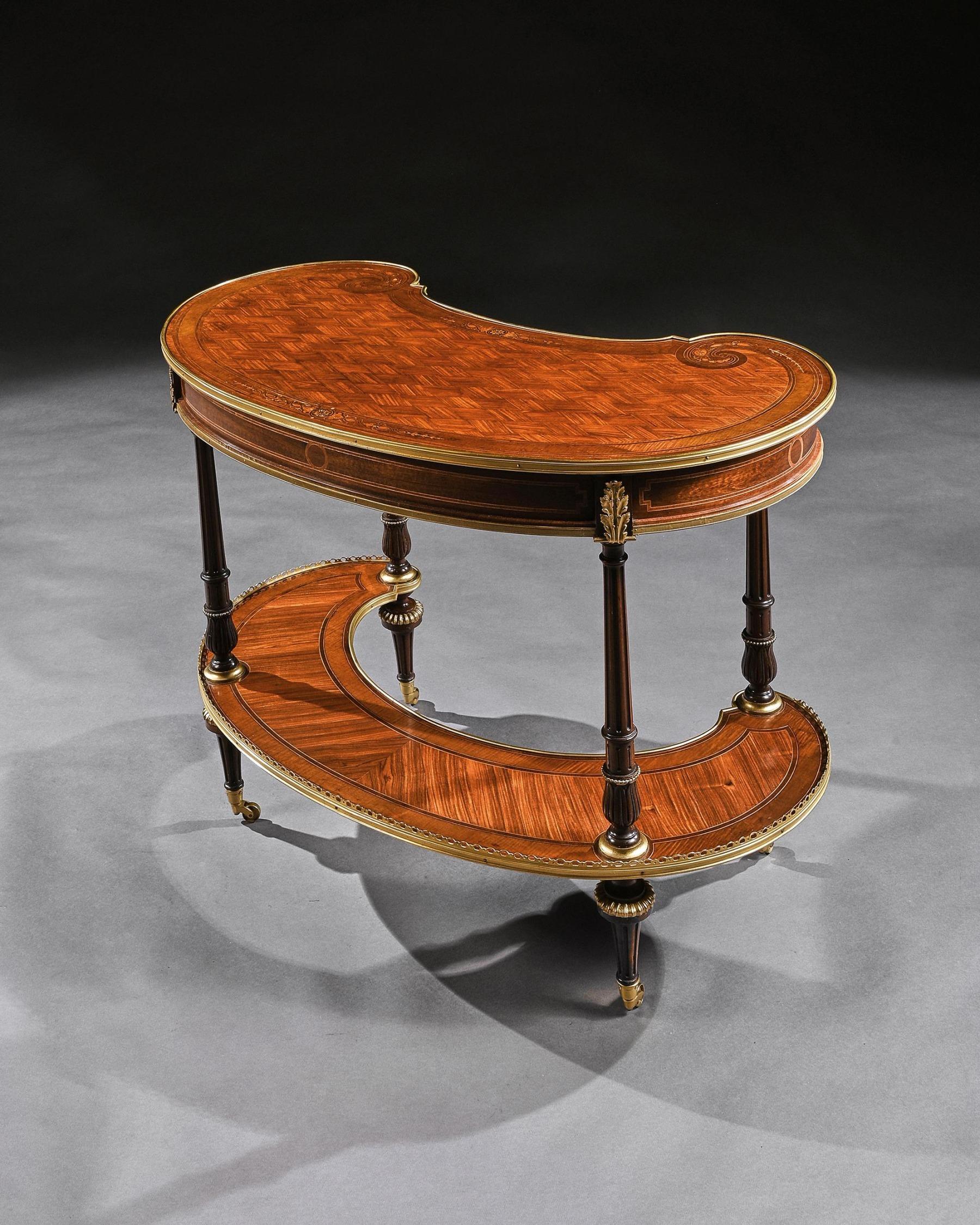 Feiner Tisch mit Gillows-Parkett und vergoldeter Bronze in Nierenform aus dem 19. im Angebot 1