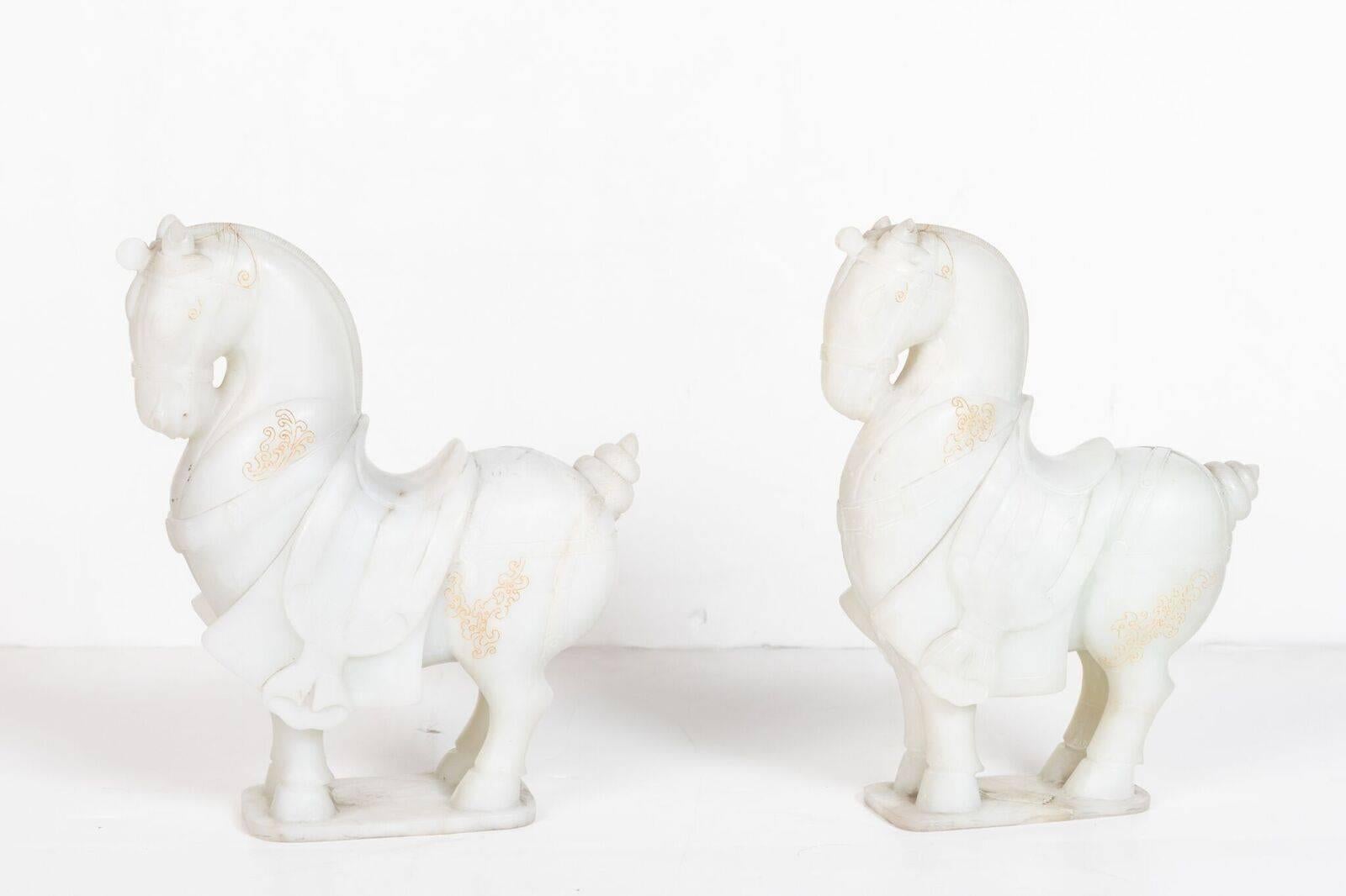 Chinese Fine, Late 20th Century, Han-Style, White Hardstone Horses For Sale
