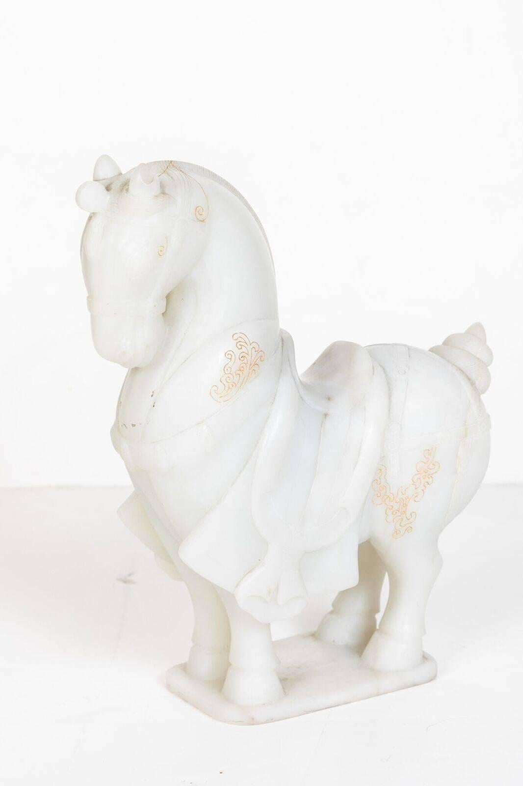 Hand-Carved Fine, Late 20th Century, Han-Style, White Hardstone Horses For Sale
