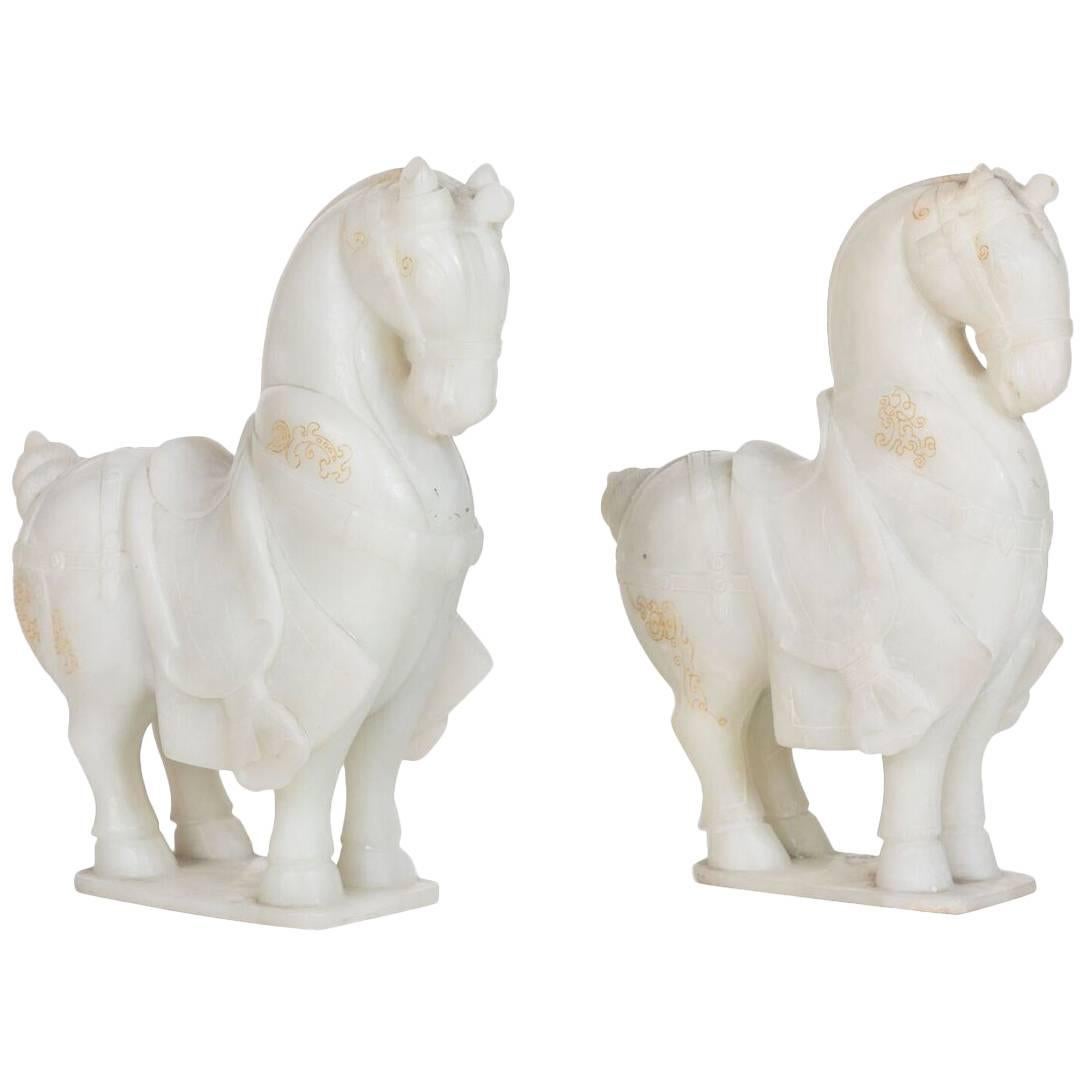 Belle, fin de la fin du 20ème siècle, style Han, chevaux en pierre dure blanche