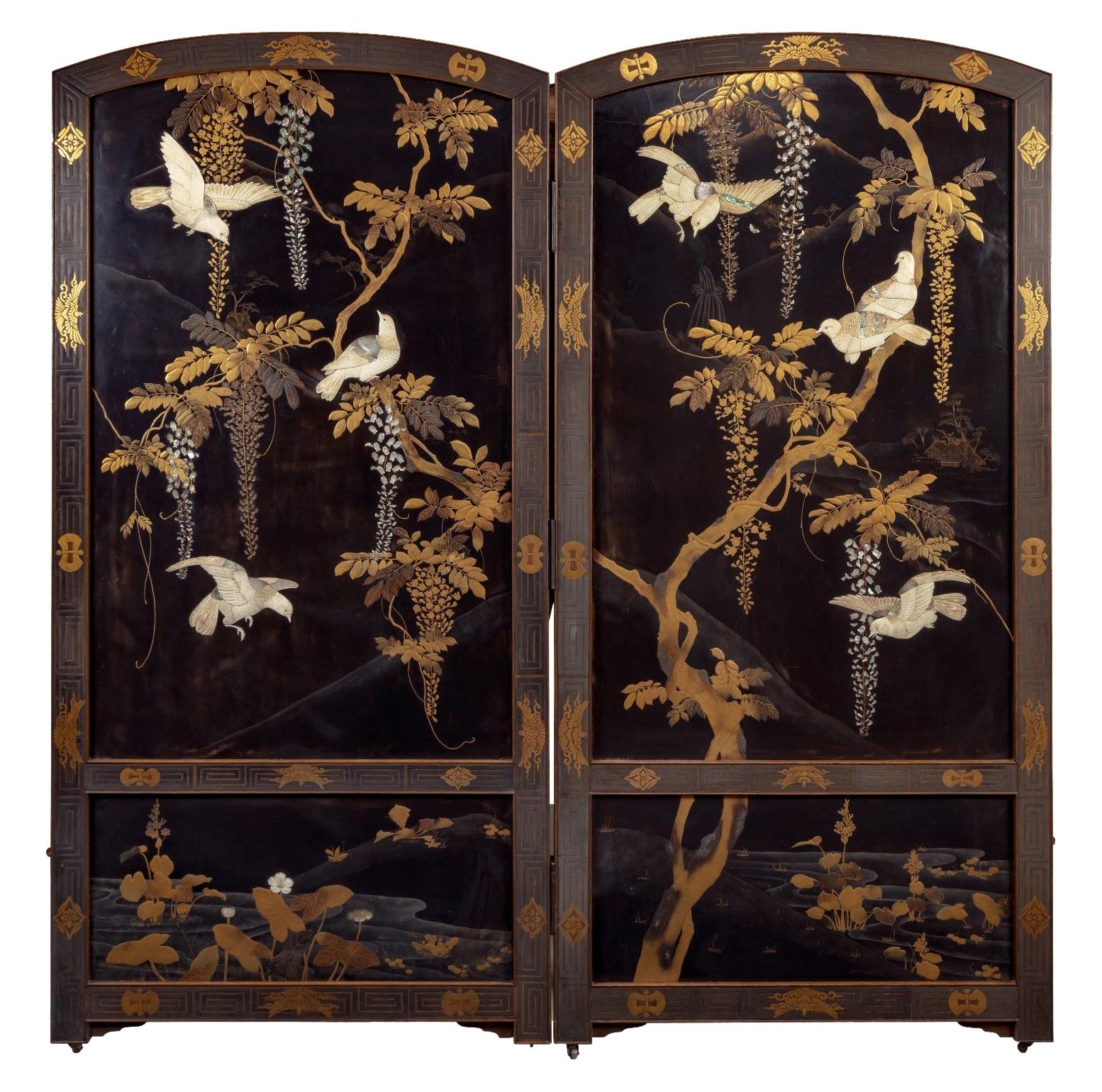 Antique Japanese 19th Century Folding Screen, Room Divider at 1stDibs