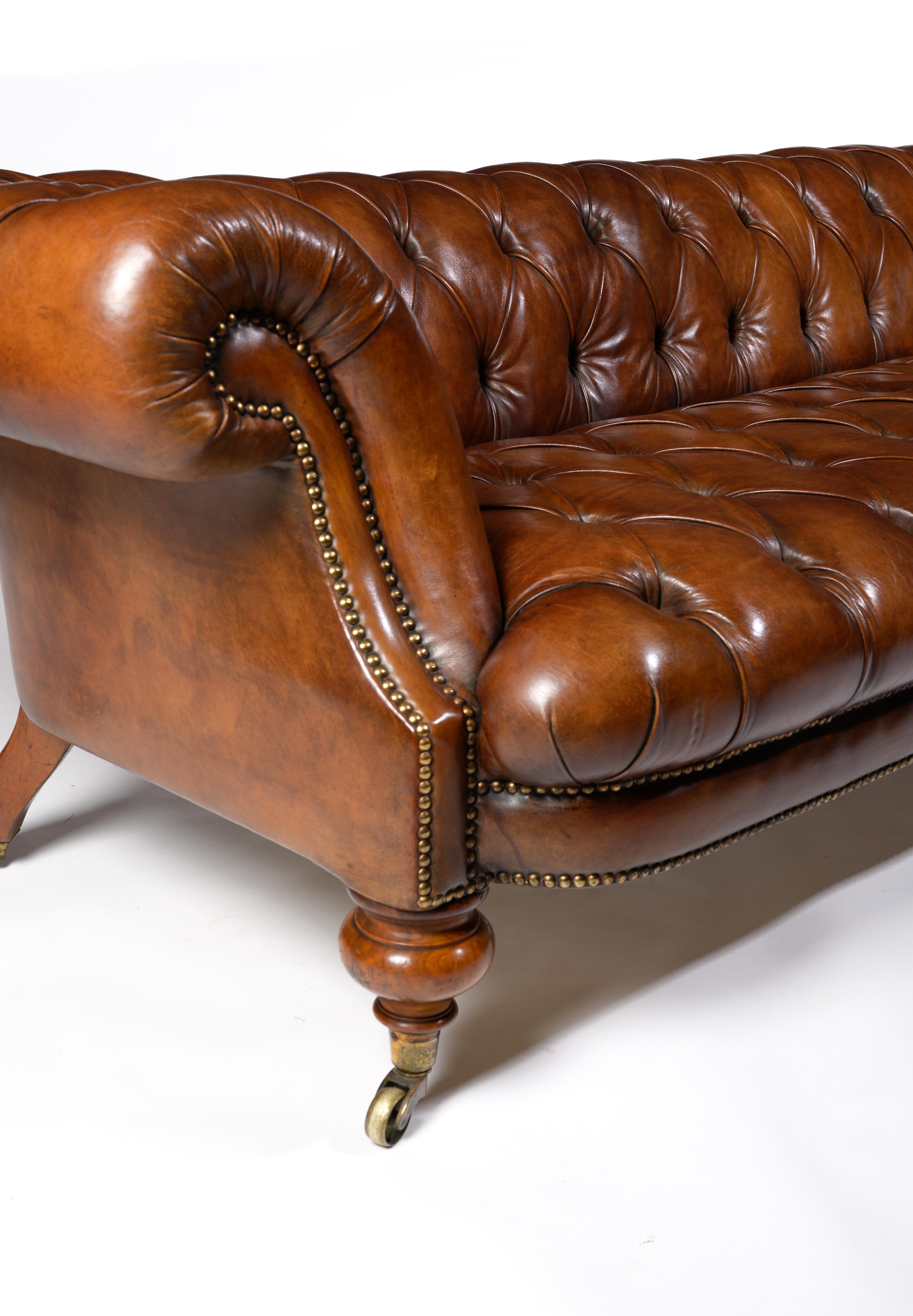Fine 19th Century Johnstone & Jeanes Walnut Leather Upholstered Chesterfield  1
