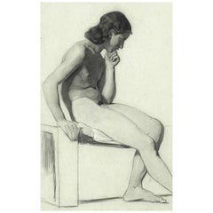 Fine 19th Century Life Drawing of a Pensive Male Nude by Alfred Stevens