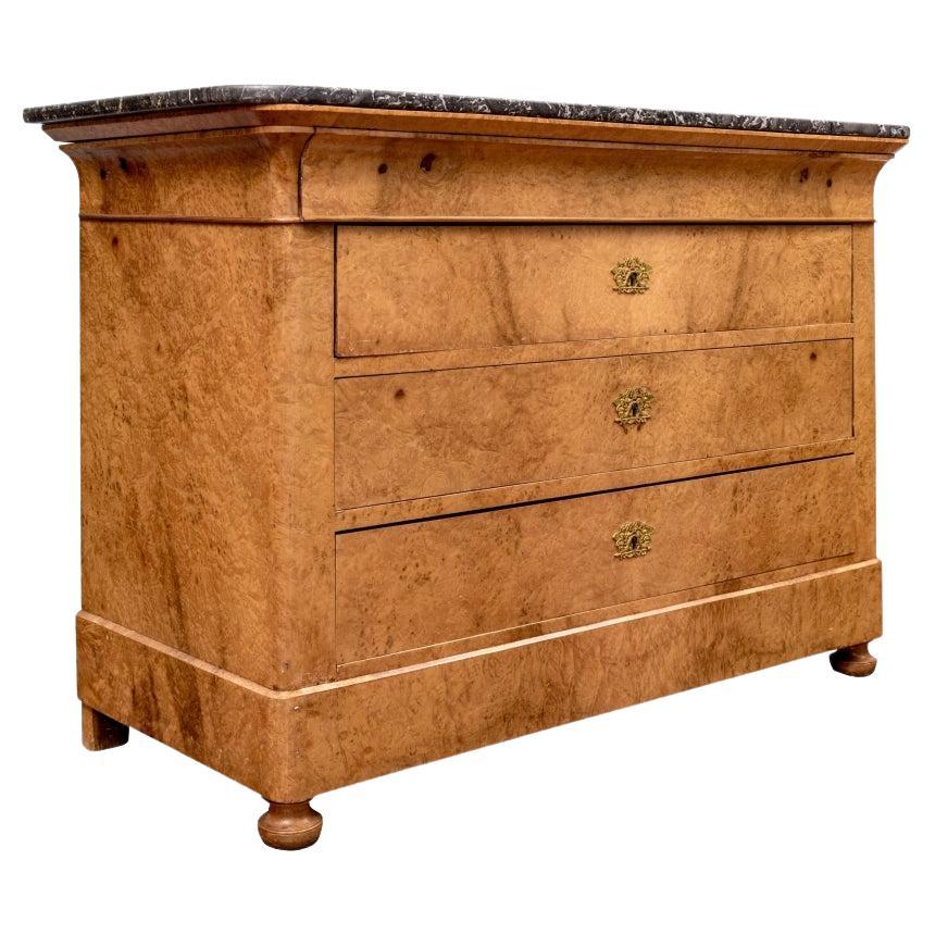 Fine 19th Century Louis Philippe Walnut Veneered Marble Top Chest For Sale