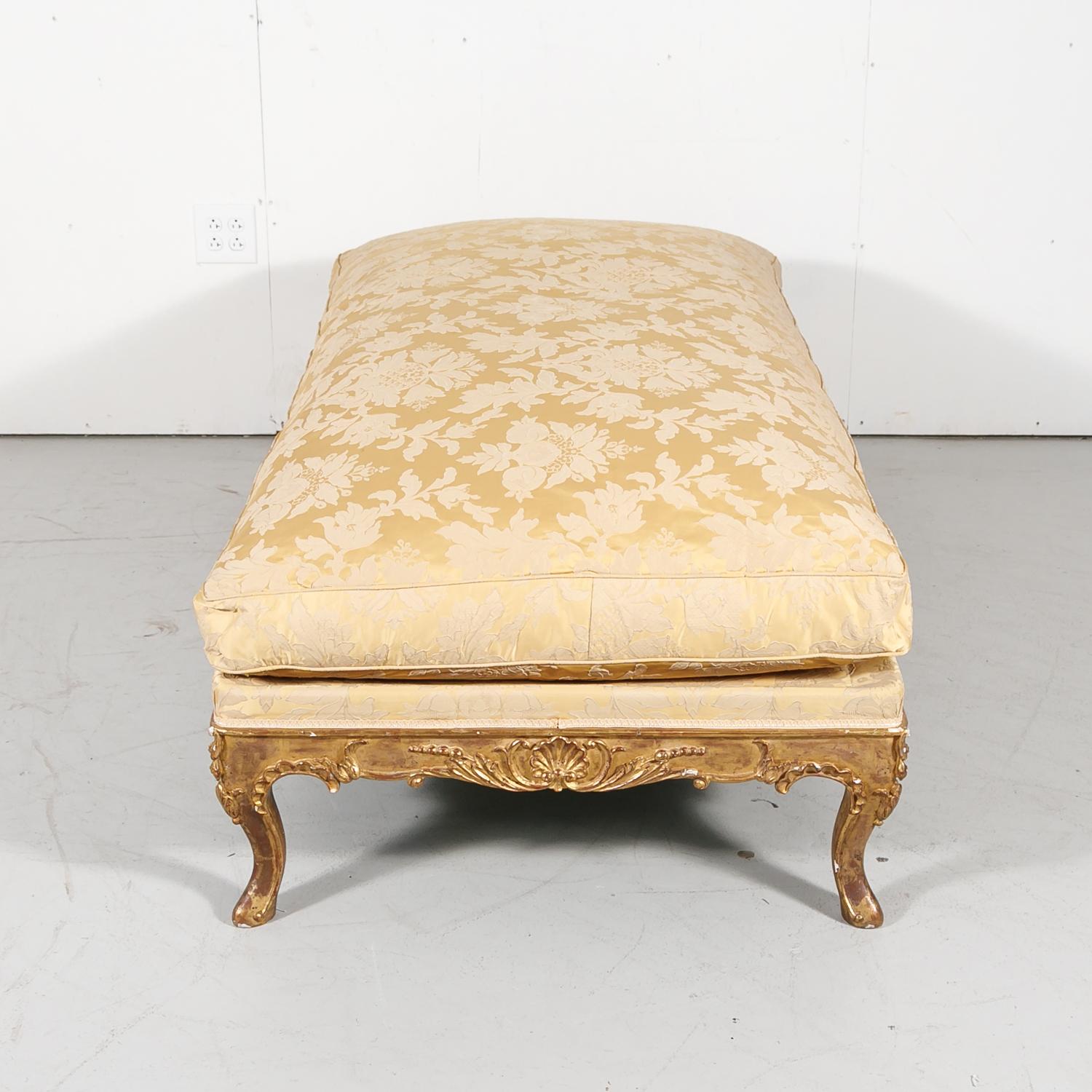 Fine 19th Century Louis XV Style Giltwood Bench or Banquette with Loose Cushion 3