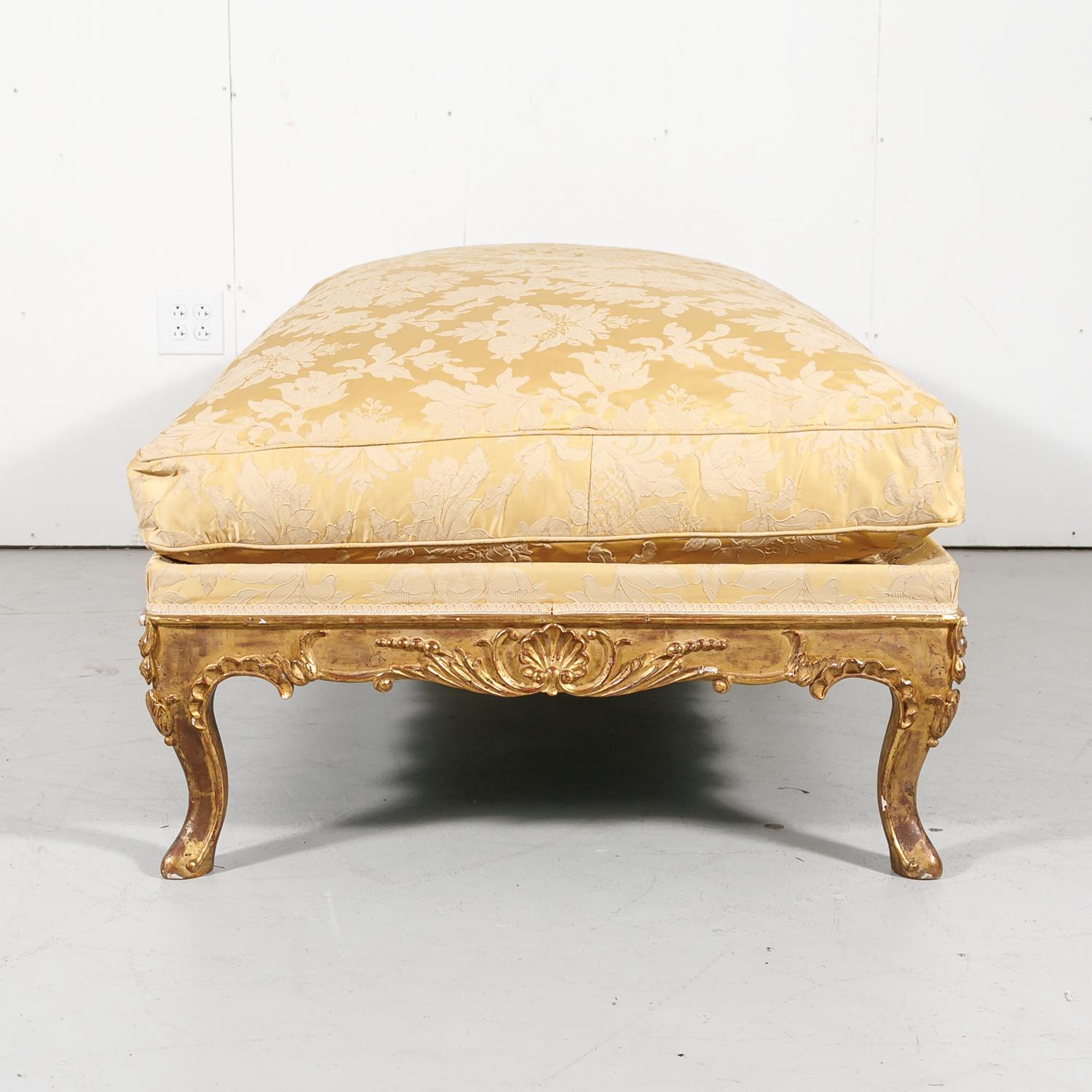 Fine 19th Century Louis XV Style Giltwood Bench or Banquette with Loose Cushion 4