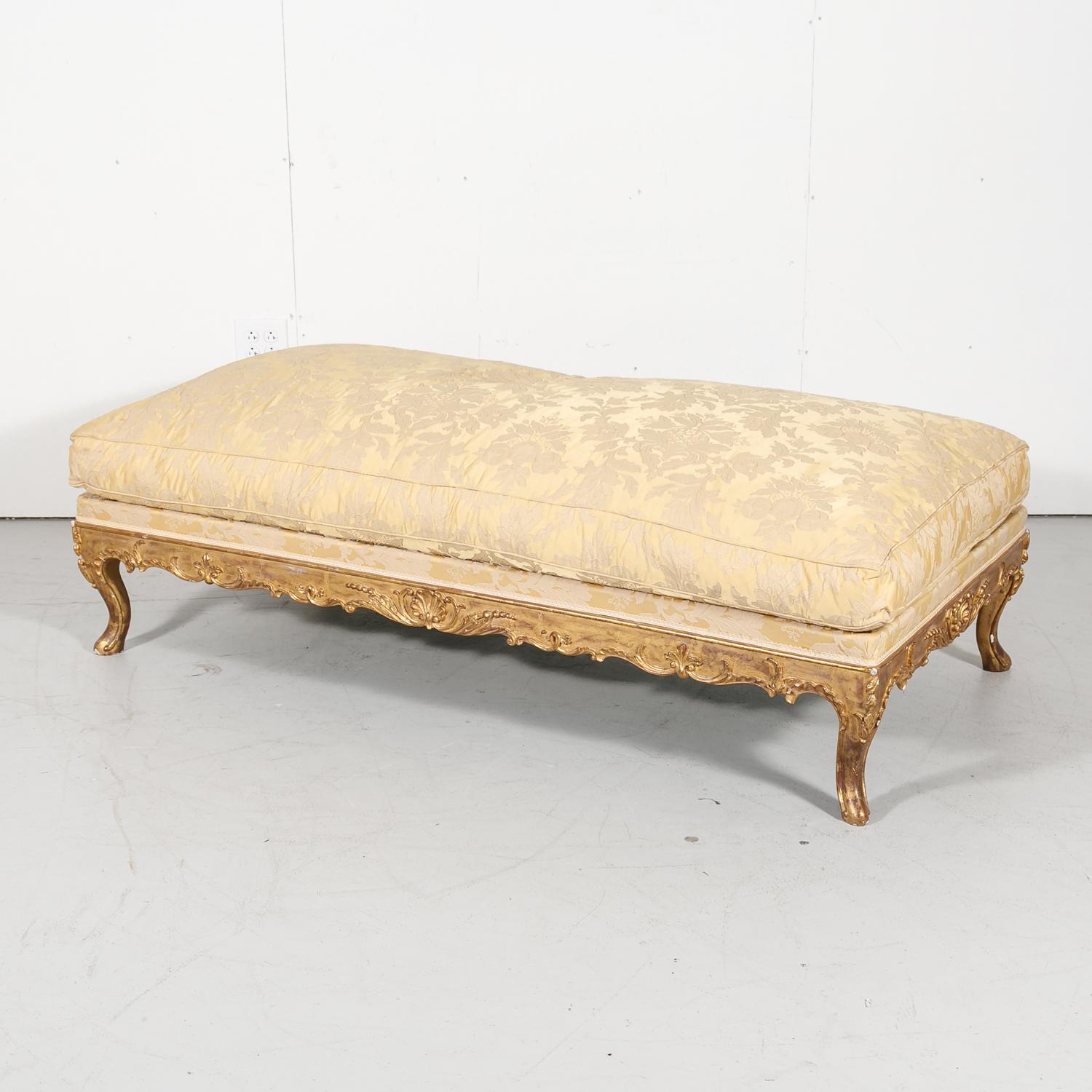 French Fine 19th Century Louis XV Style Giltwood Bench or Banquette with Loose Cushion