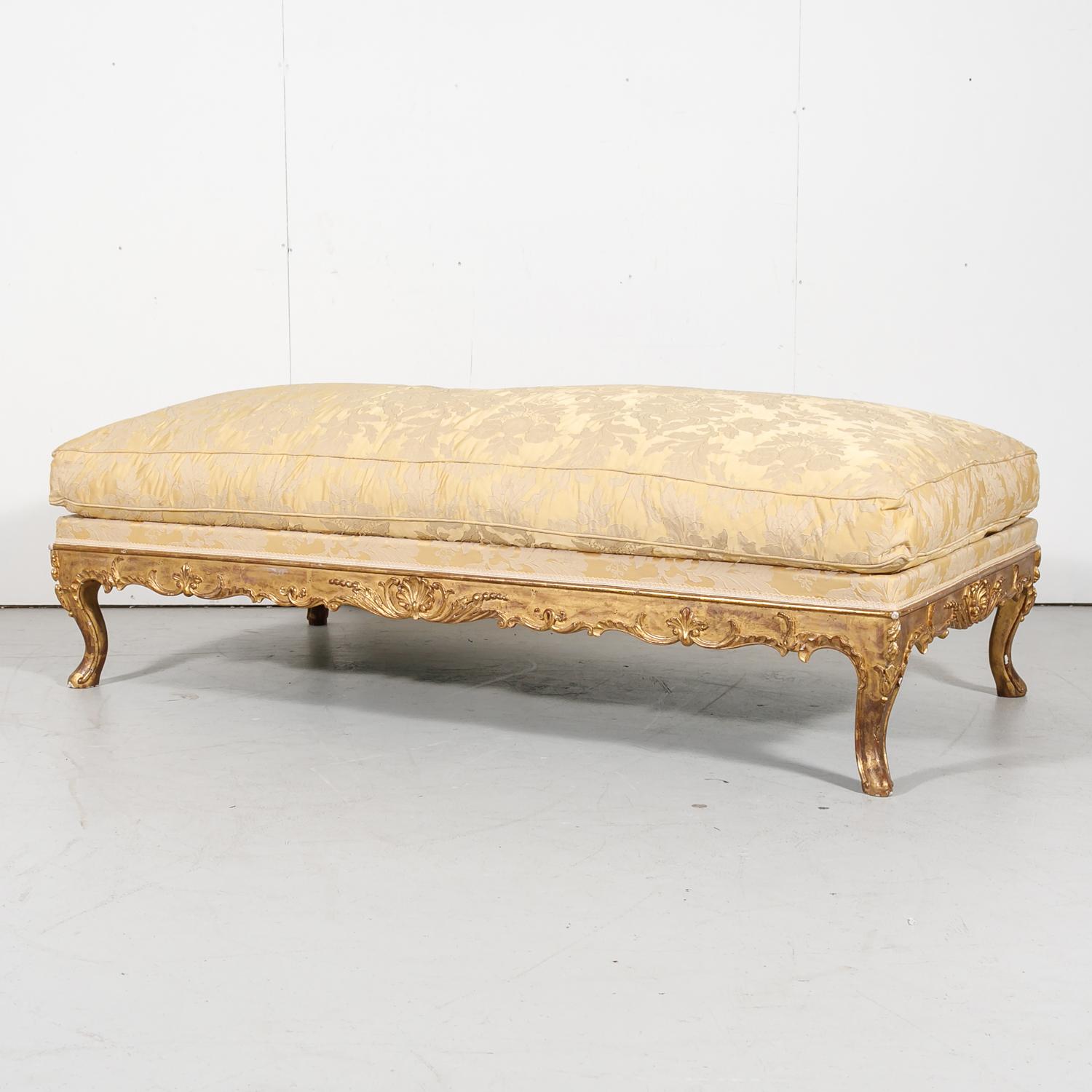 Appliqué Fine 19th Century Louis XV Style Giltwood Bench or Banquette with Loose Cushion