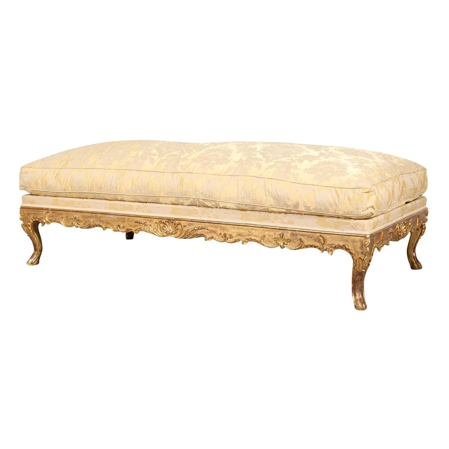 Fine 19th Century Louis XV Style Giltwood Bench or Banquette with Loose Cushion