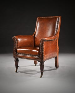 Fine 19th Century Mahogany Armchair of Neo-classical Design With Leather Upholst