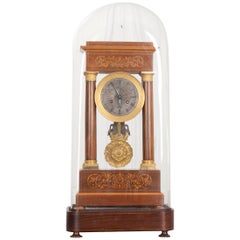 Portico-Uhr aus Seidenholz mit Intarsien aus dem 19. Jahrhundert und vergoldeter Bronze