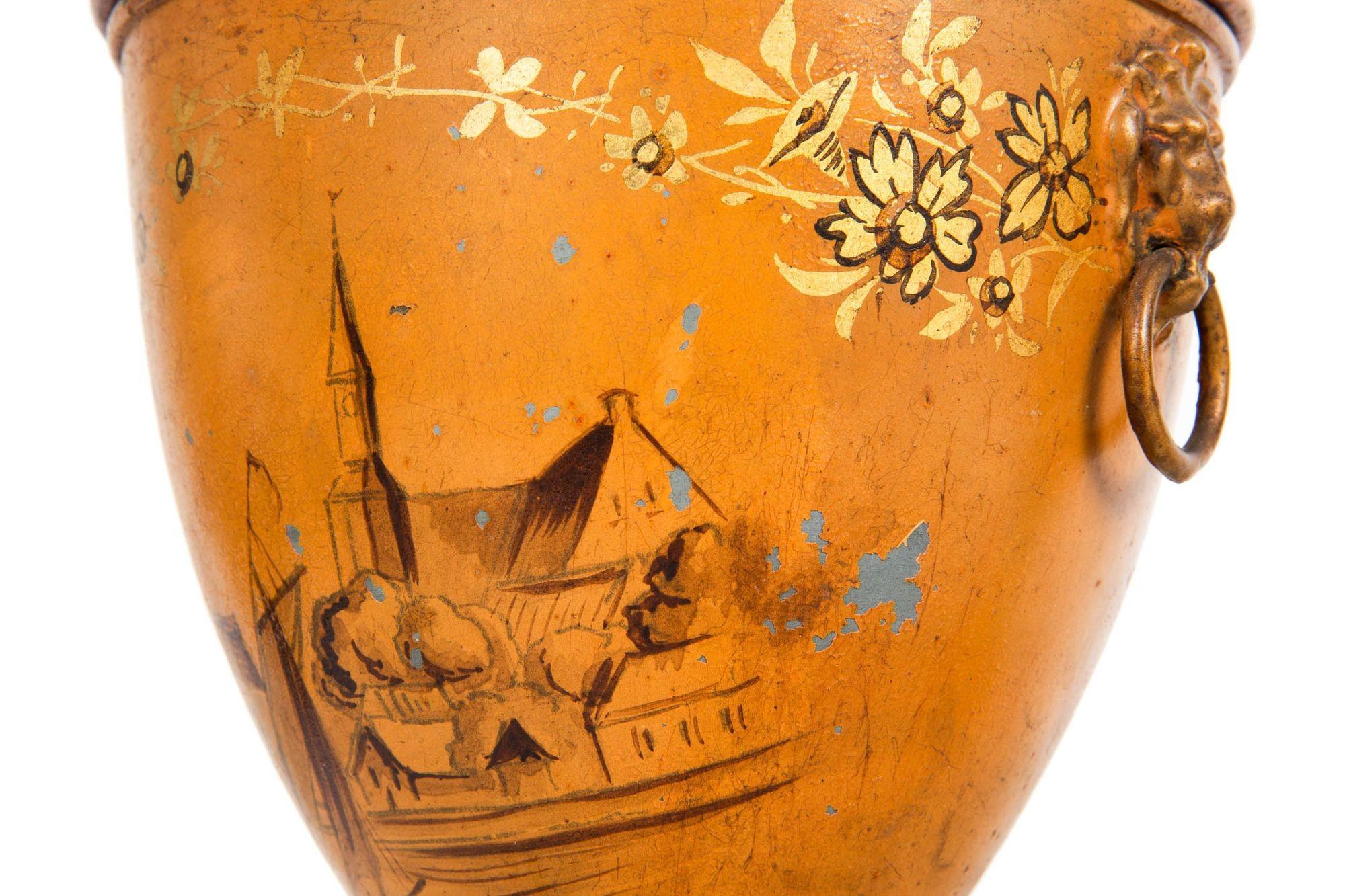 Paire d'urnes Regency du 19ème siècle en châtaignier peint en tôle en vente 4