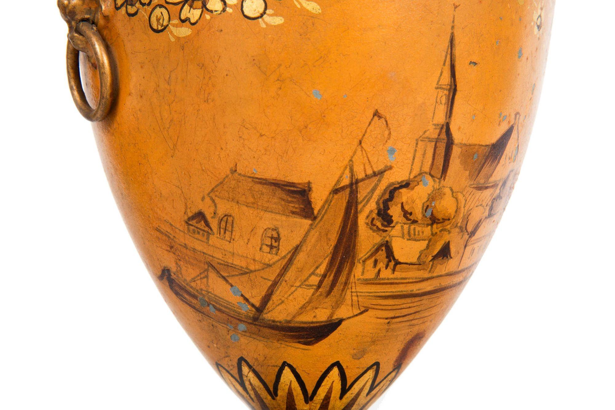 Paire d'urnes Regency du 19ème siècle en châtaignier peint en tôle en vente 5