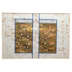Fine 19th Century Pair of Qajar Manuscript Leaves with Polo and Hunting Imagery