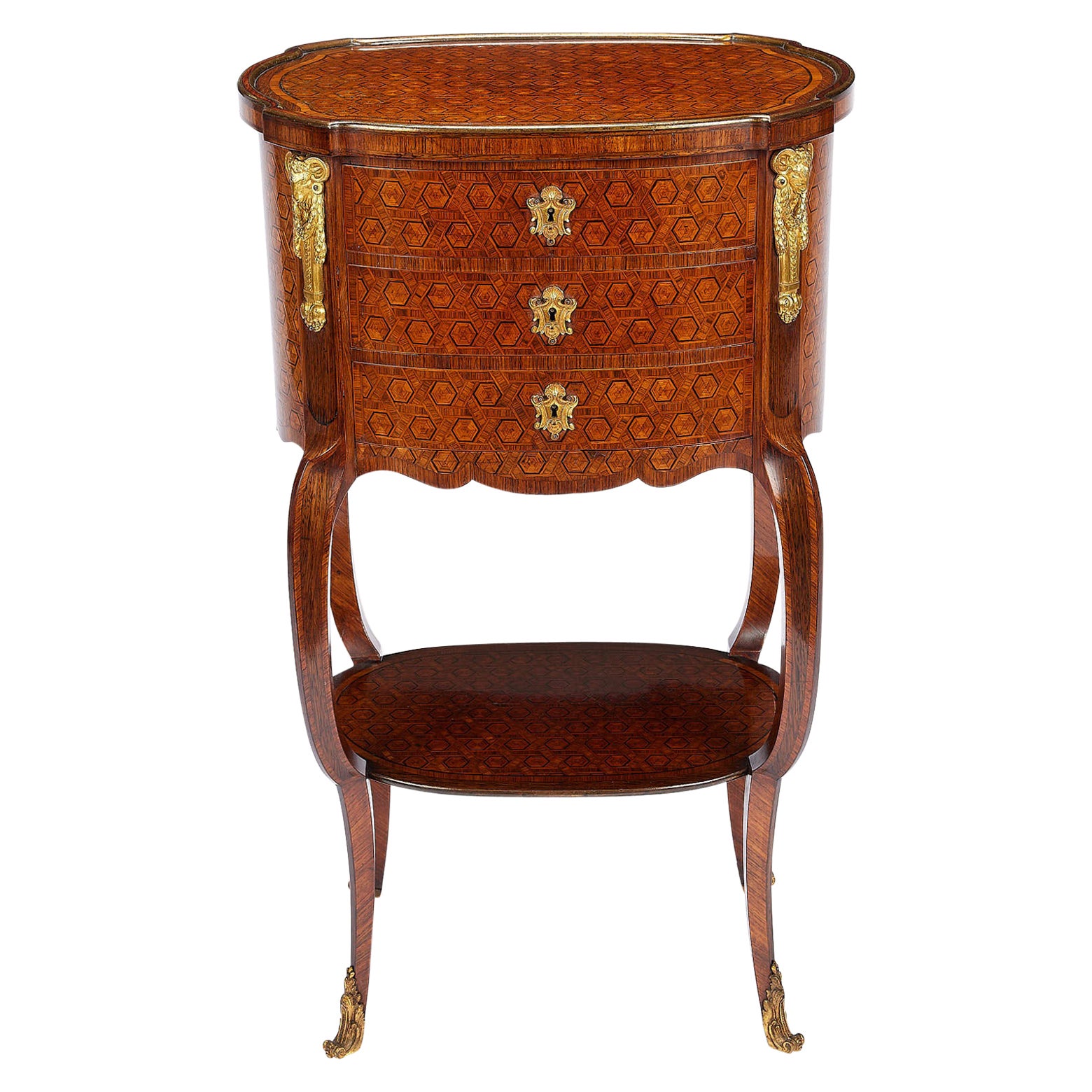 Fine 19th Century Parquetry Louis XV/XVI Transitional Style Side Table
