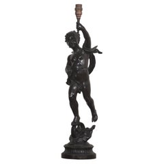 Fine 19th Century Patinated Bronze Cherub Table Lamp