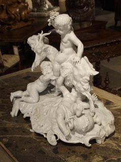Fine 19th Century Porcelain Capodimonte Group of Cherubs and a Goat