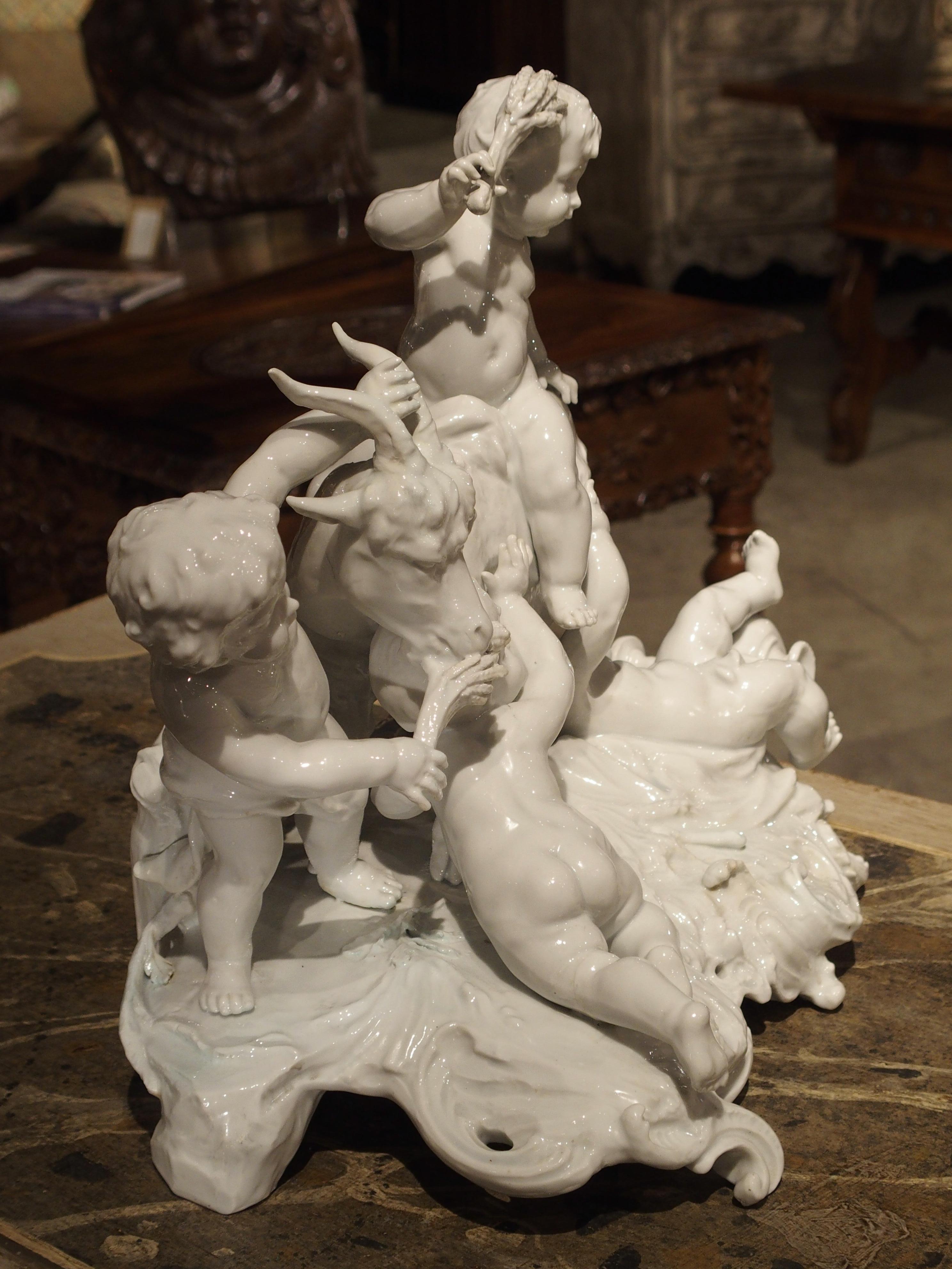 Fine 19th Century Porcelain Capodimonte Group of Cherubs and a Goat In Good Condition For Sale In Dallas, TX