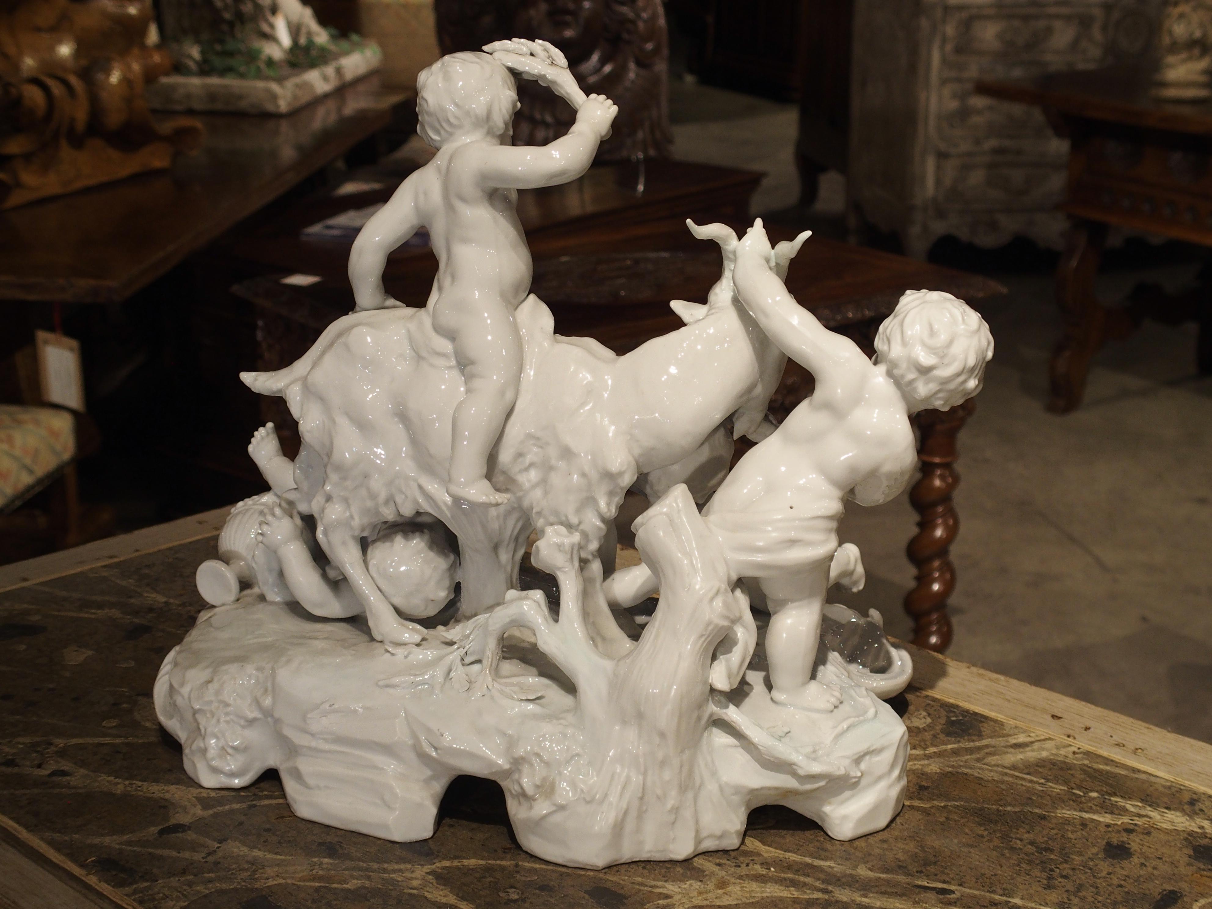 Fine 19th Century Porcelain Capodimonte Group of Cherubs and a Goat For Sale 1