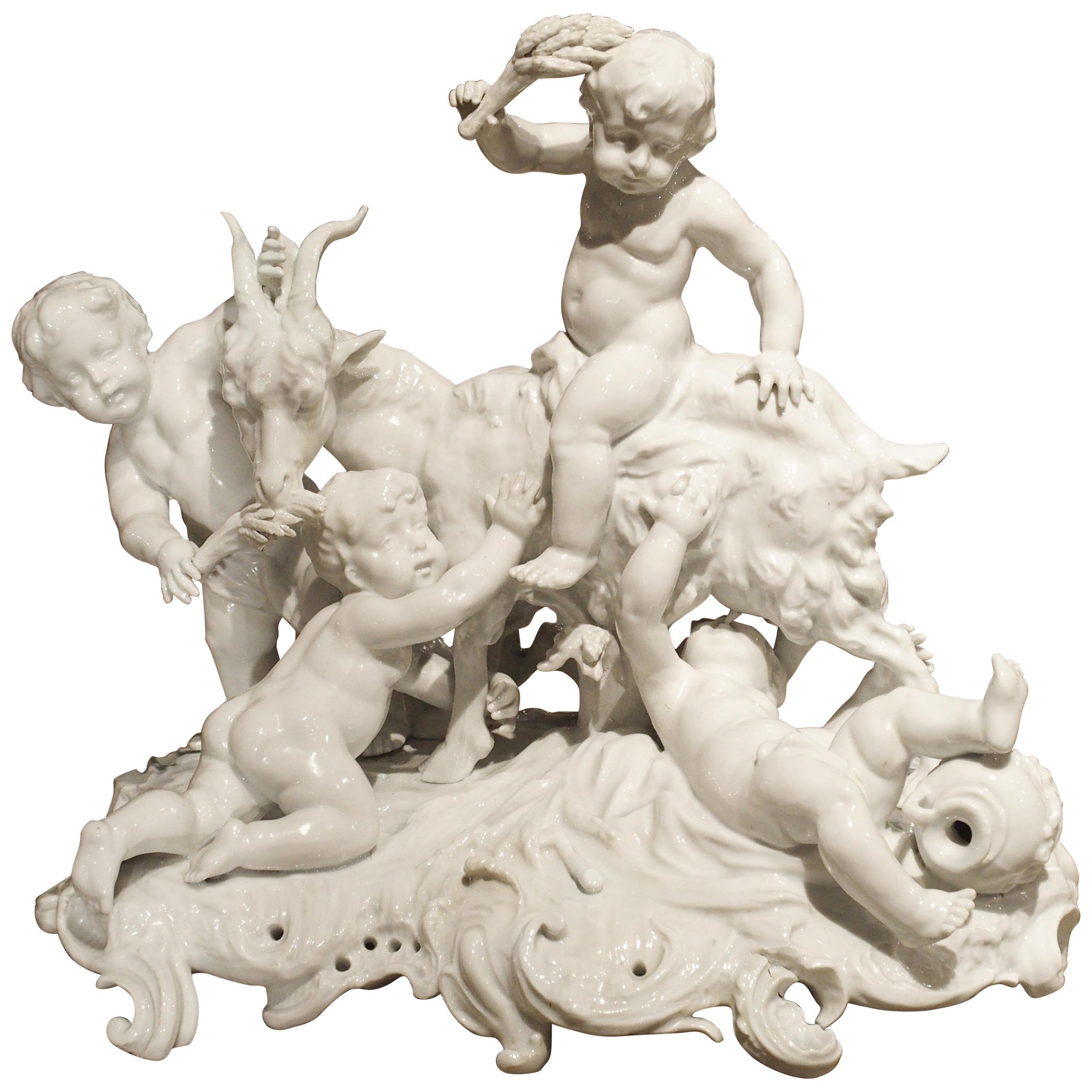 Fine 19th Century Porcelain Capodimonte Group of Cherubs and a Goat