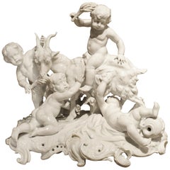 Vintage Fine 19th Century Porcelain Capodimonte Group of Cherubs and a Goat