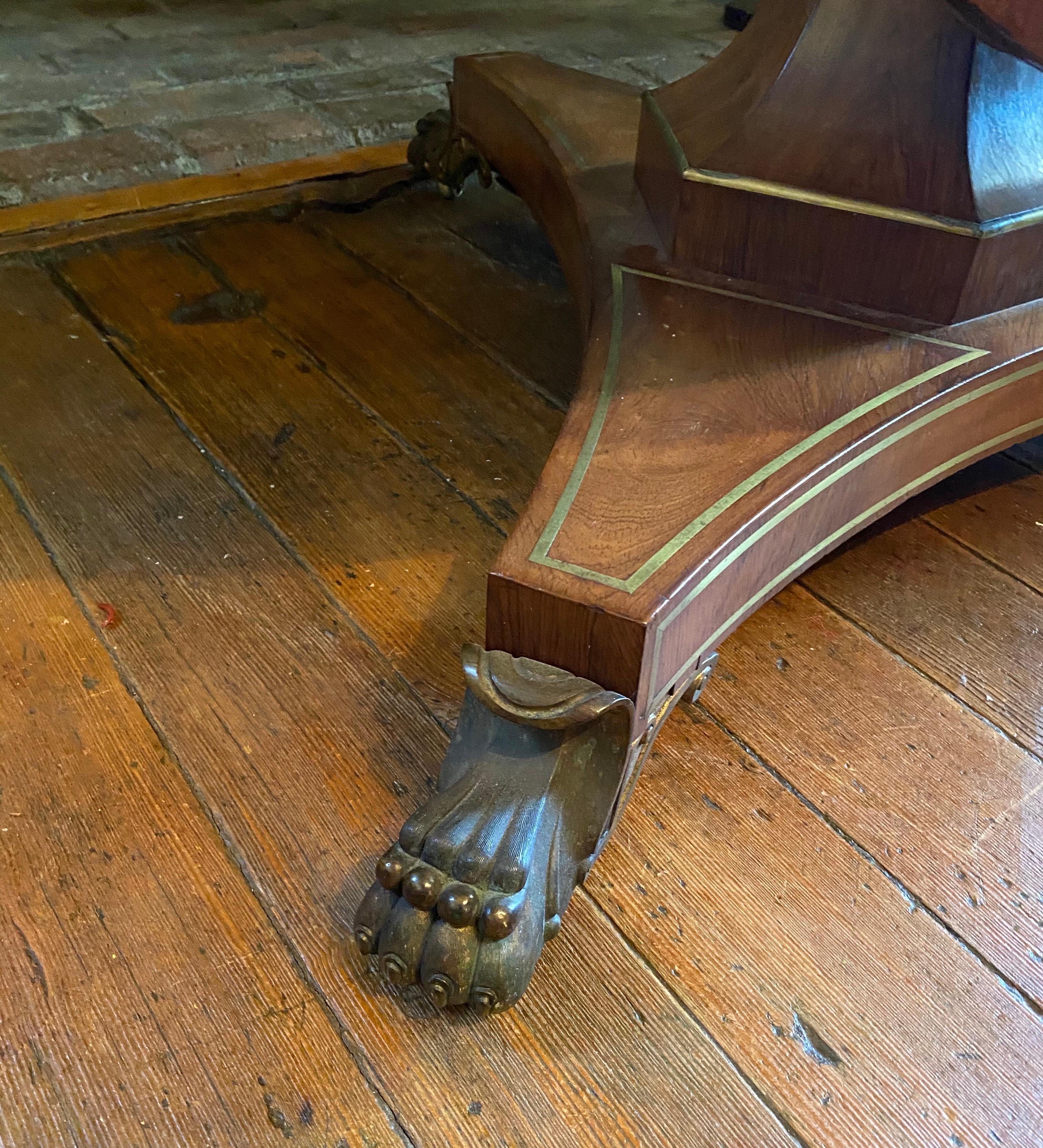 Fine 19th Century Regency Brass Inlaid Rosewood Center Table with Bronze Feet For Sale 15