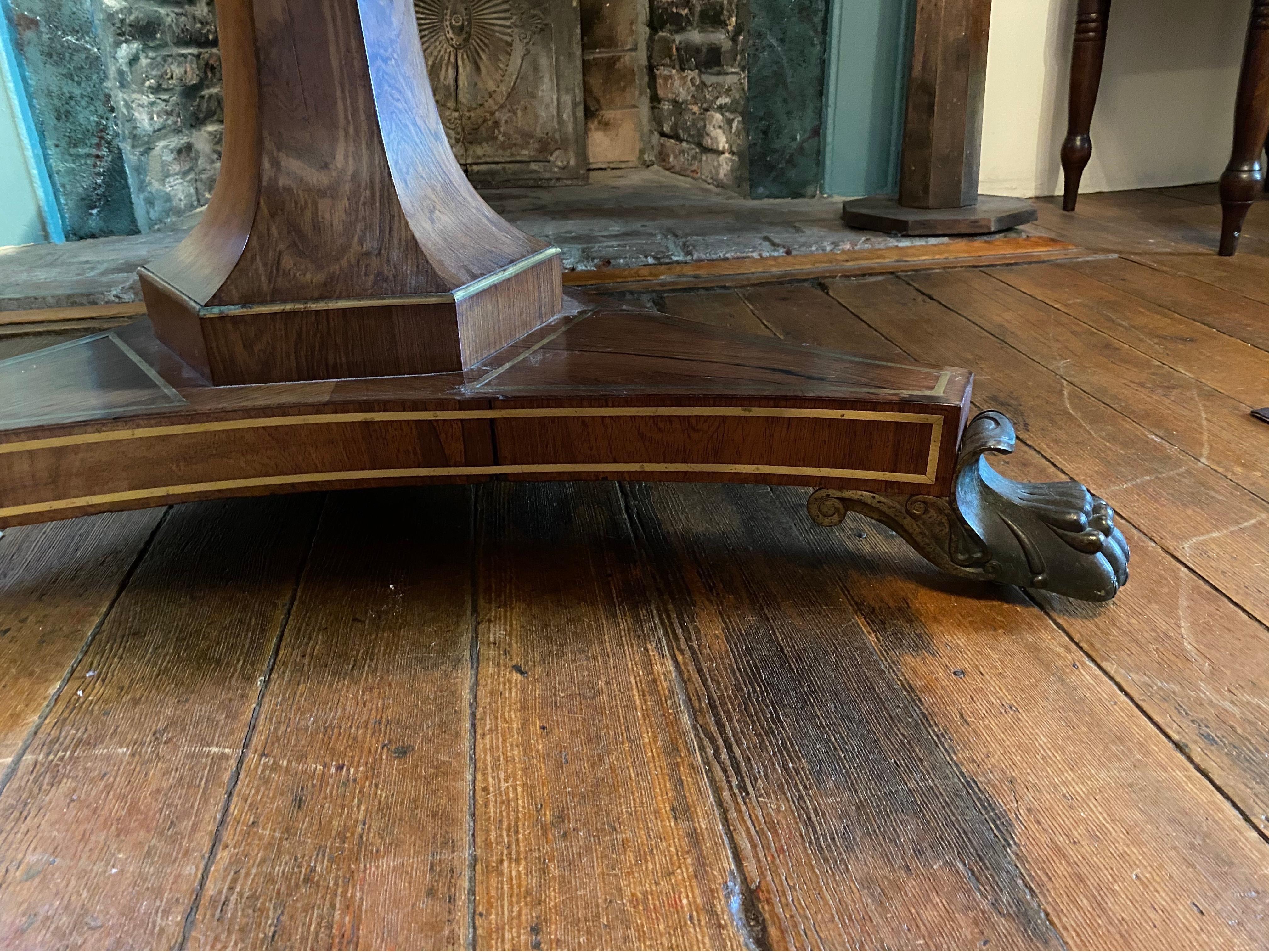 Fine 19th Century Regency Brass Inlaid Rosewood Center Table with Bronze Feet For Sale 2