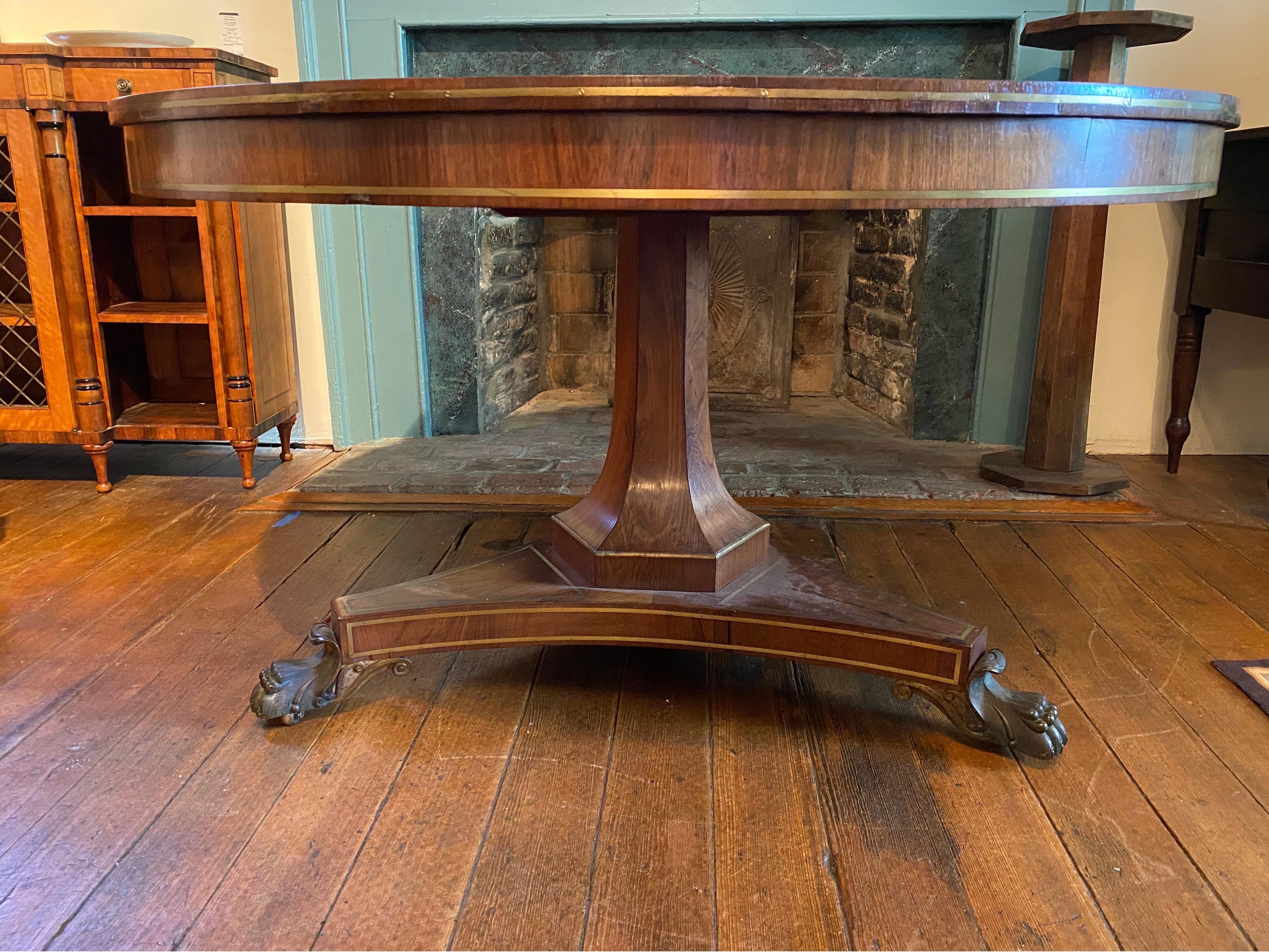 Fine 19th Century Regency Brass Inlaid Rosewood Center Table with Bronze Feet For Sale 3