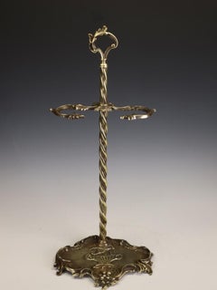 Rococo Revival Brass Fireside Stick Stand, Victorian 19th Century