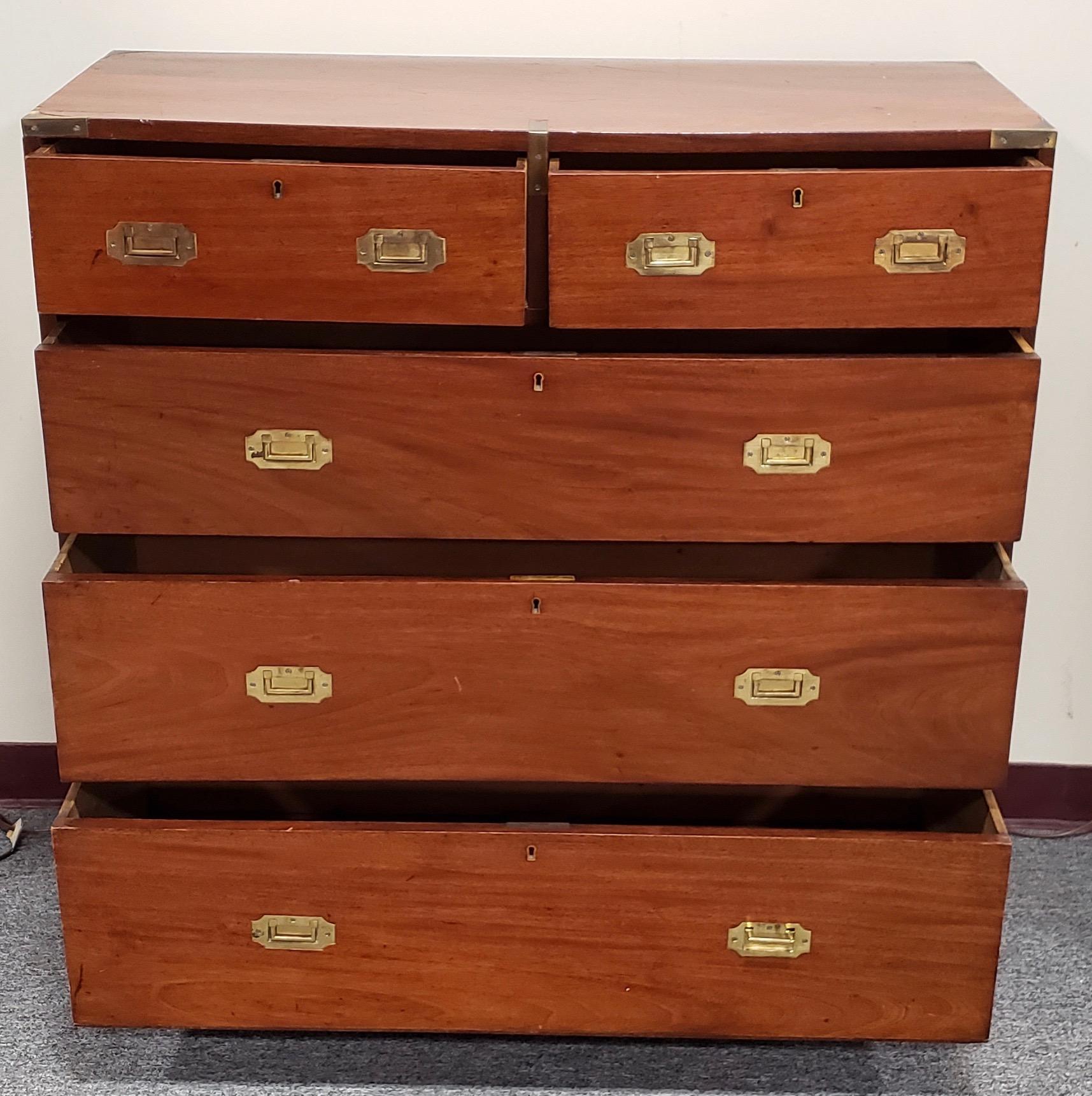 Hand-Crafted 19th Century Solid Mahogany Campaign Chest by P. Beakey