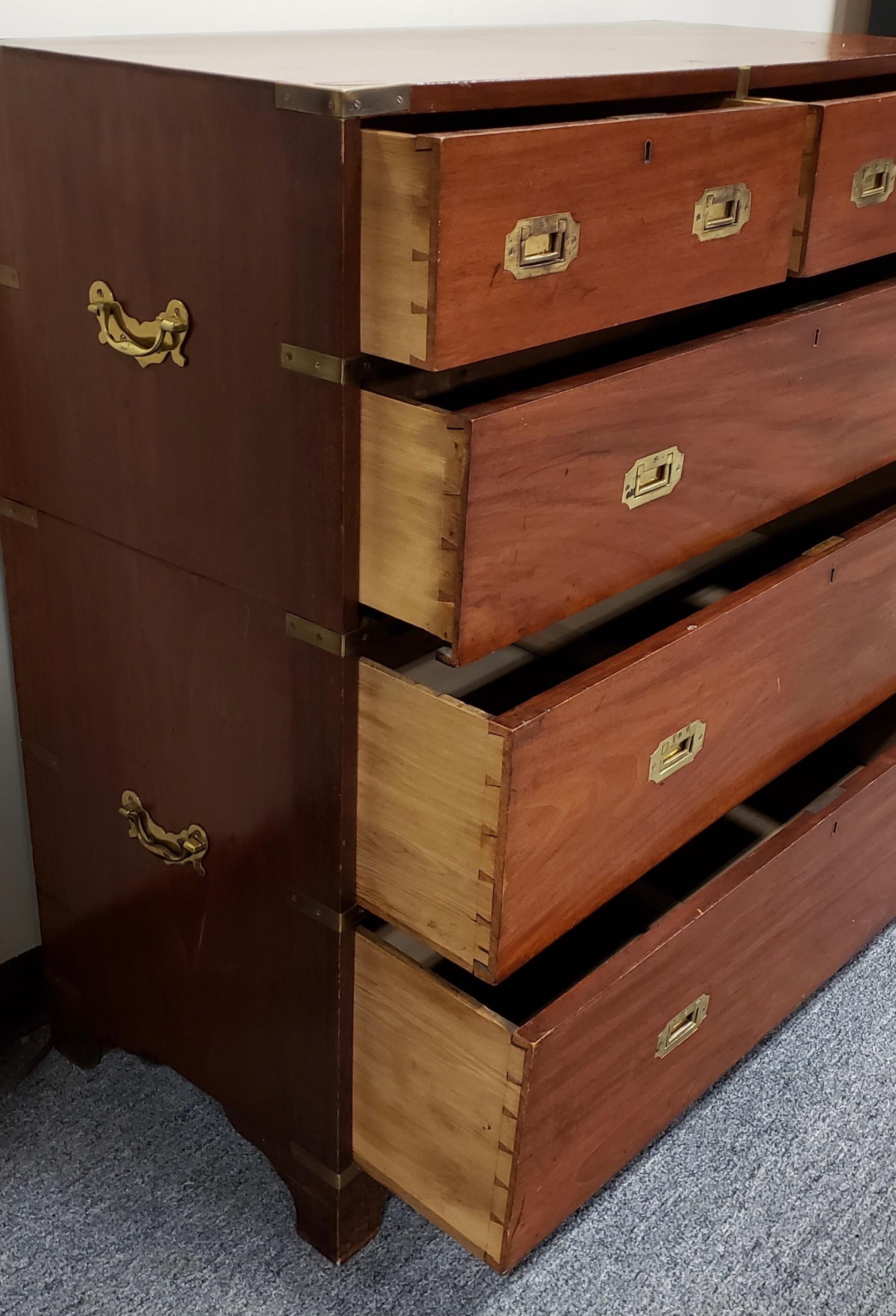 19th Century Solid Mahogany Campaign Chest by P. Beakey In Good Condition In San Francisco, CA