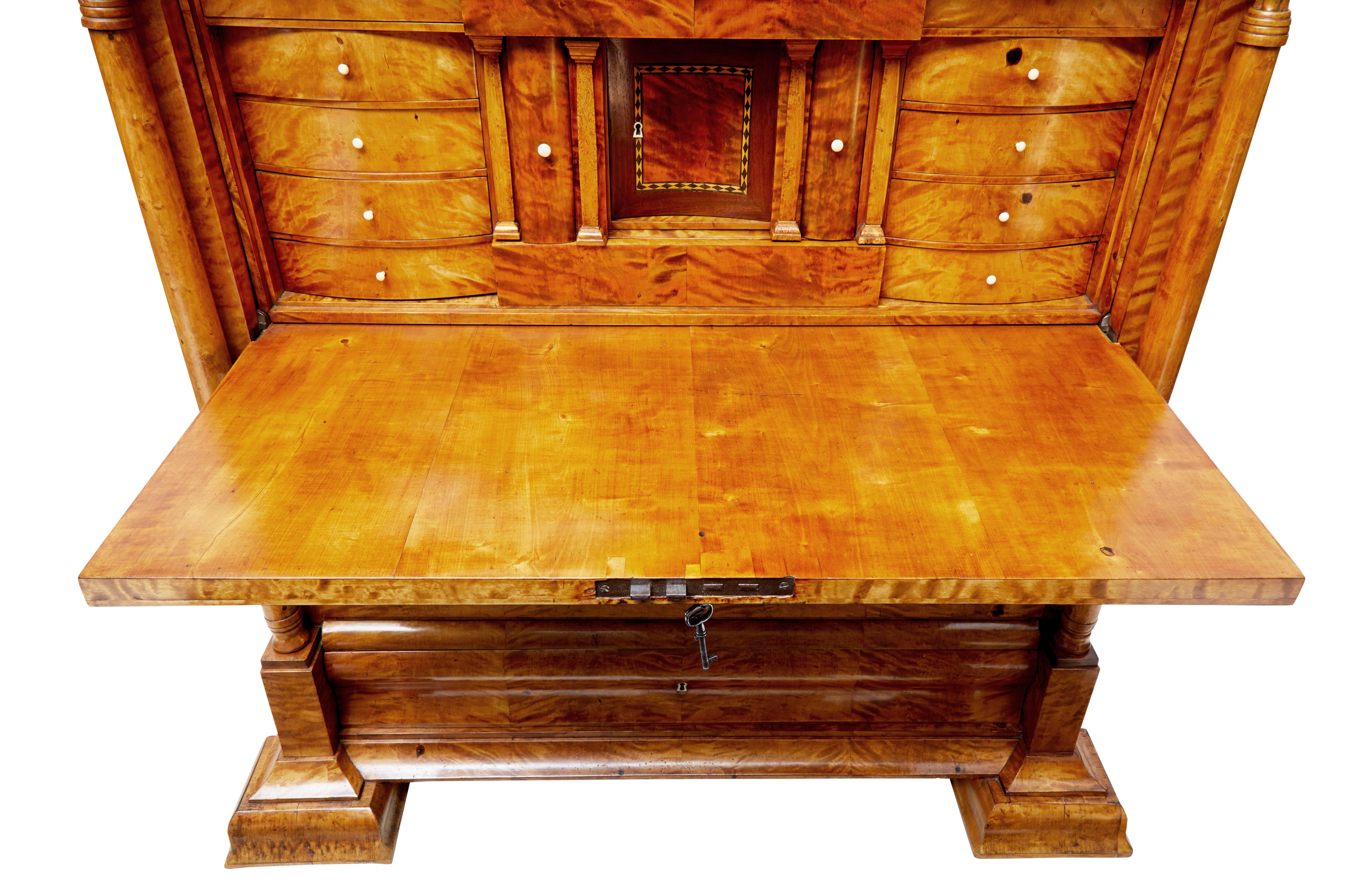 Fine 19th Century Swedish Birch Architectural Secretaire Desk In Good Condition In Debenham, Suffolk