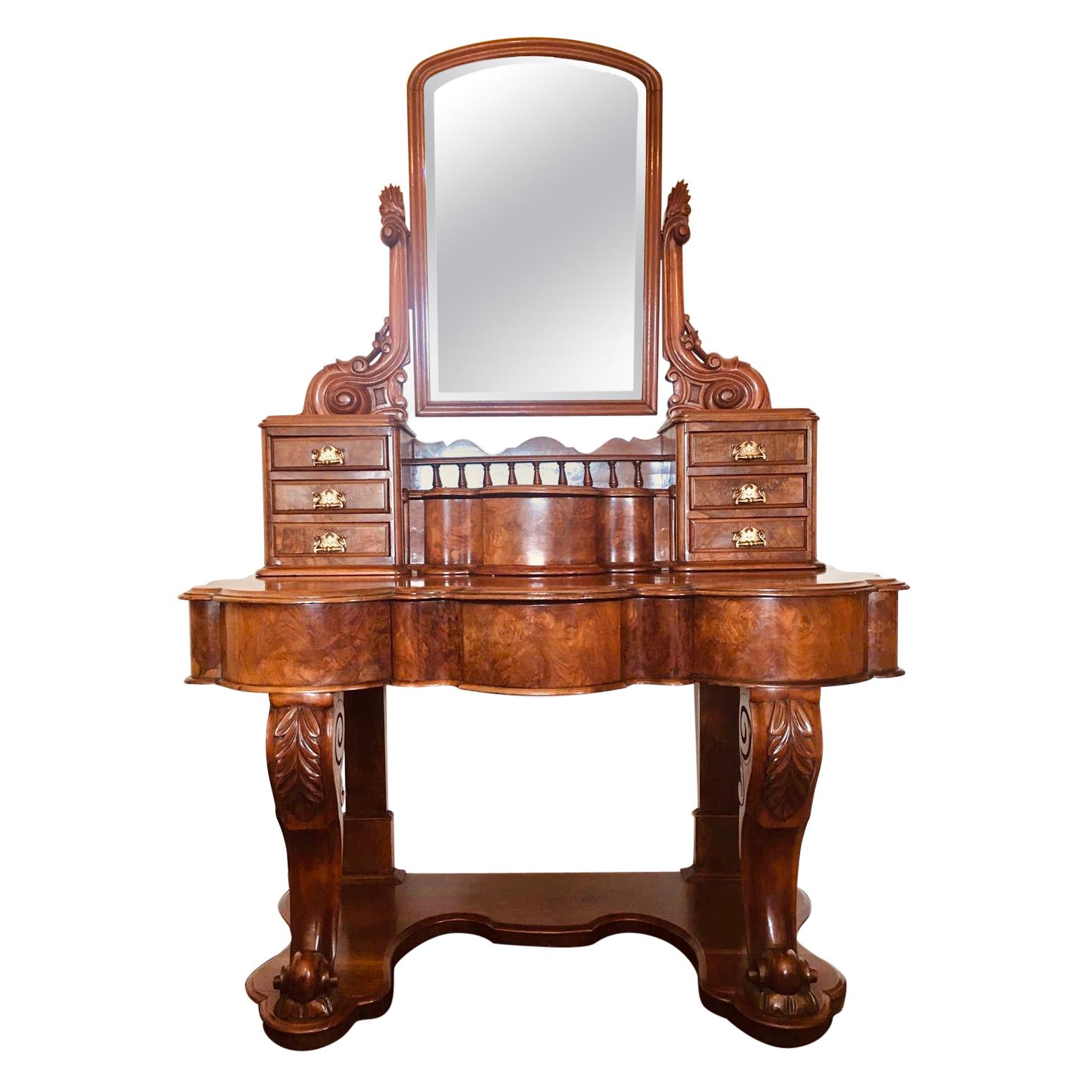 Fine 19th Century Victorian Antique Burr Walnut Dressing Table