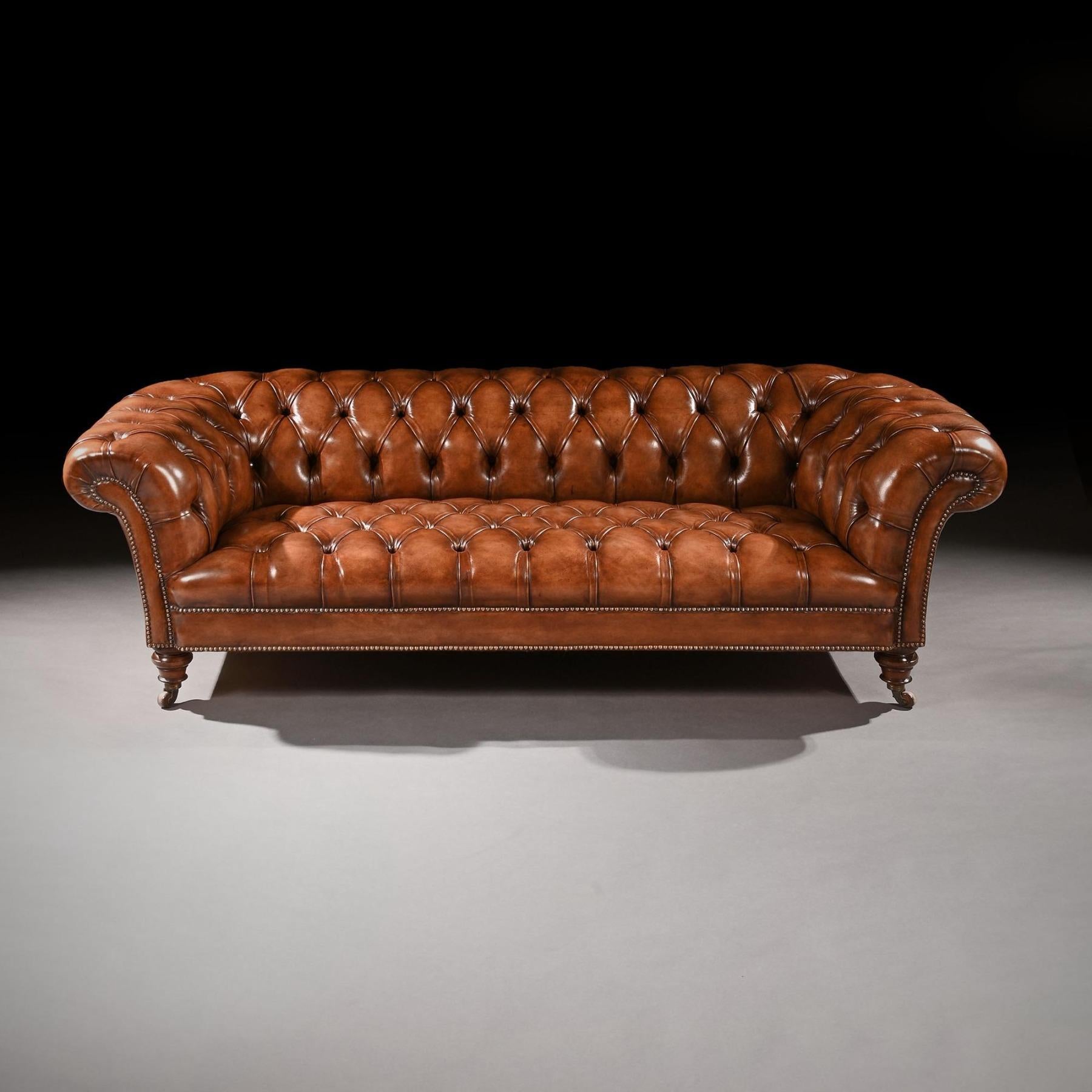 Fine 19th Century Victorian Walnut Leather Upholstered Chesterfield