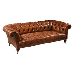 Fine 19th Century Victorian Walnut Leather Upholstered Chesterfield Sofa