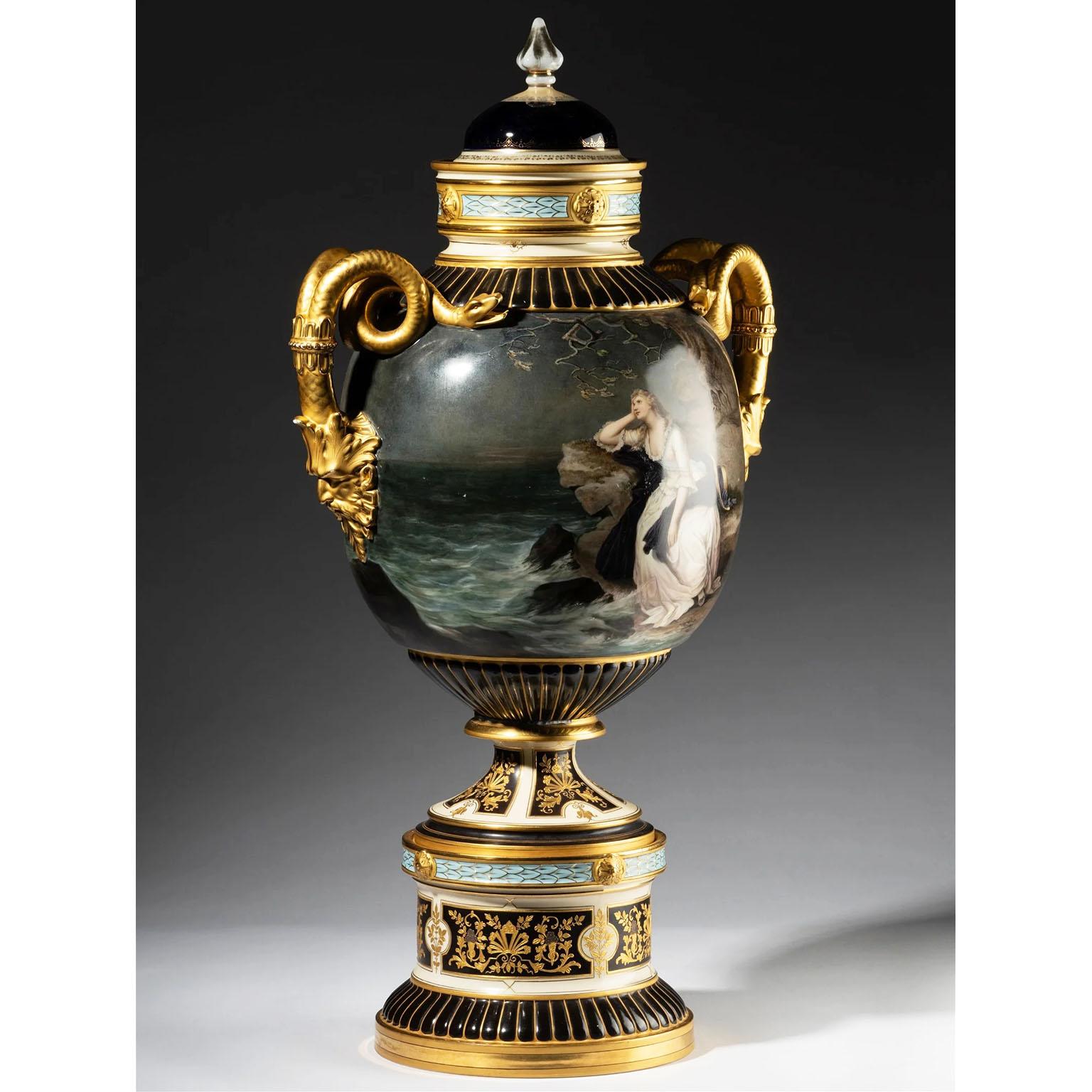 Néo-classique Vase en porcelaine de style viennois du 19ème siècle « Recherche d'amour » par Pirkenhammer  en vente