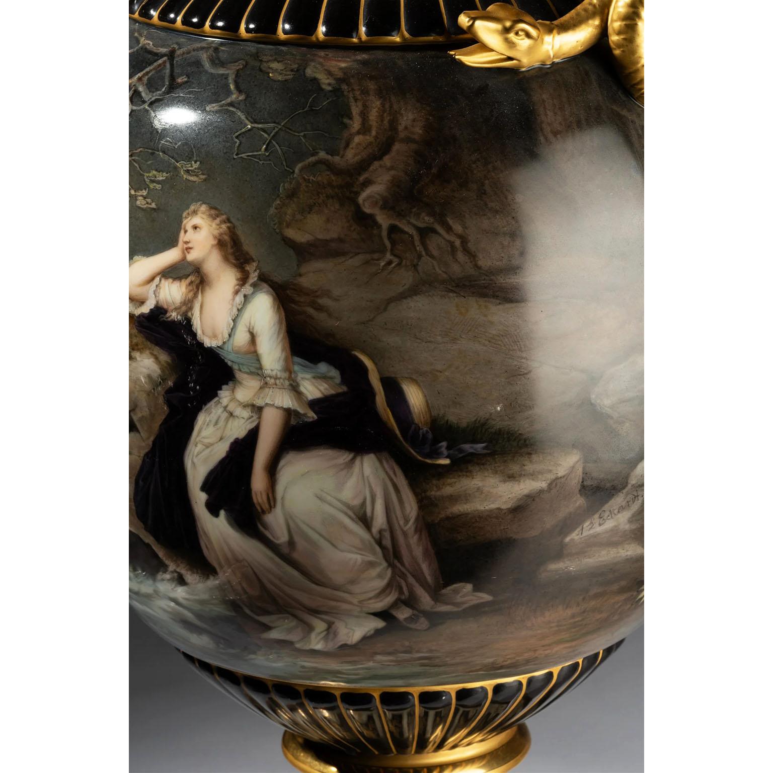 Porcelaine Vase en porcelaine de style viennois du 19ème siècle « Recherche d'amour » par Pirkenhammer  en vente