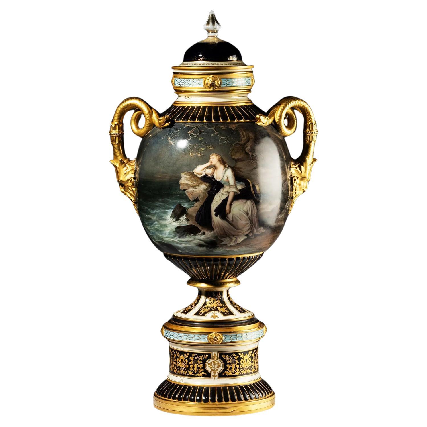 Vase en porcelaine de style viennois du 19ème siècle « Recherche d'amour » par Pirkenhammer 