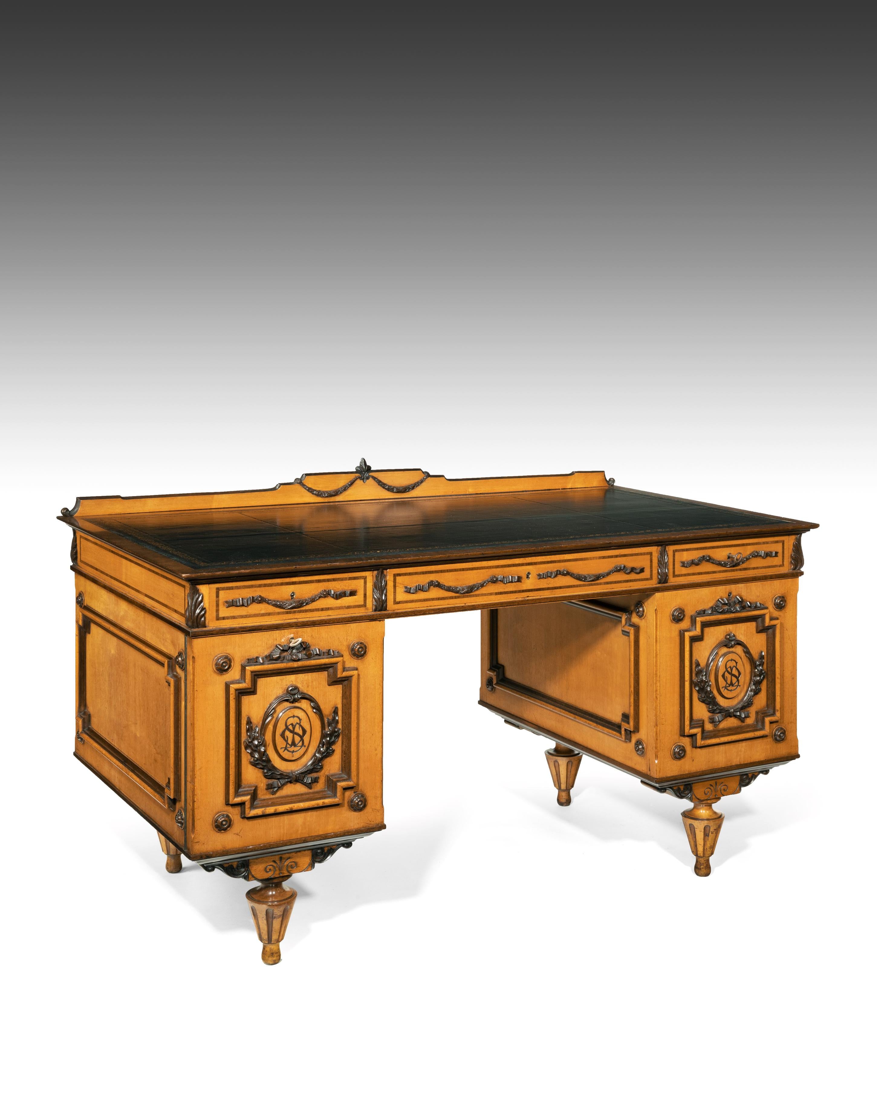 A fine 19th century Austrian satin sycamore and purple-heart wood (Amaranth) writing desk undoubtedly from Vienna.

Austrian, Vienna, circa 1850-1860.

Decorated all over with purple-heart wood / neo-classical finely carved mouldings and